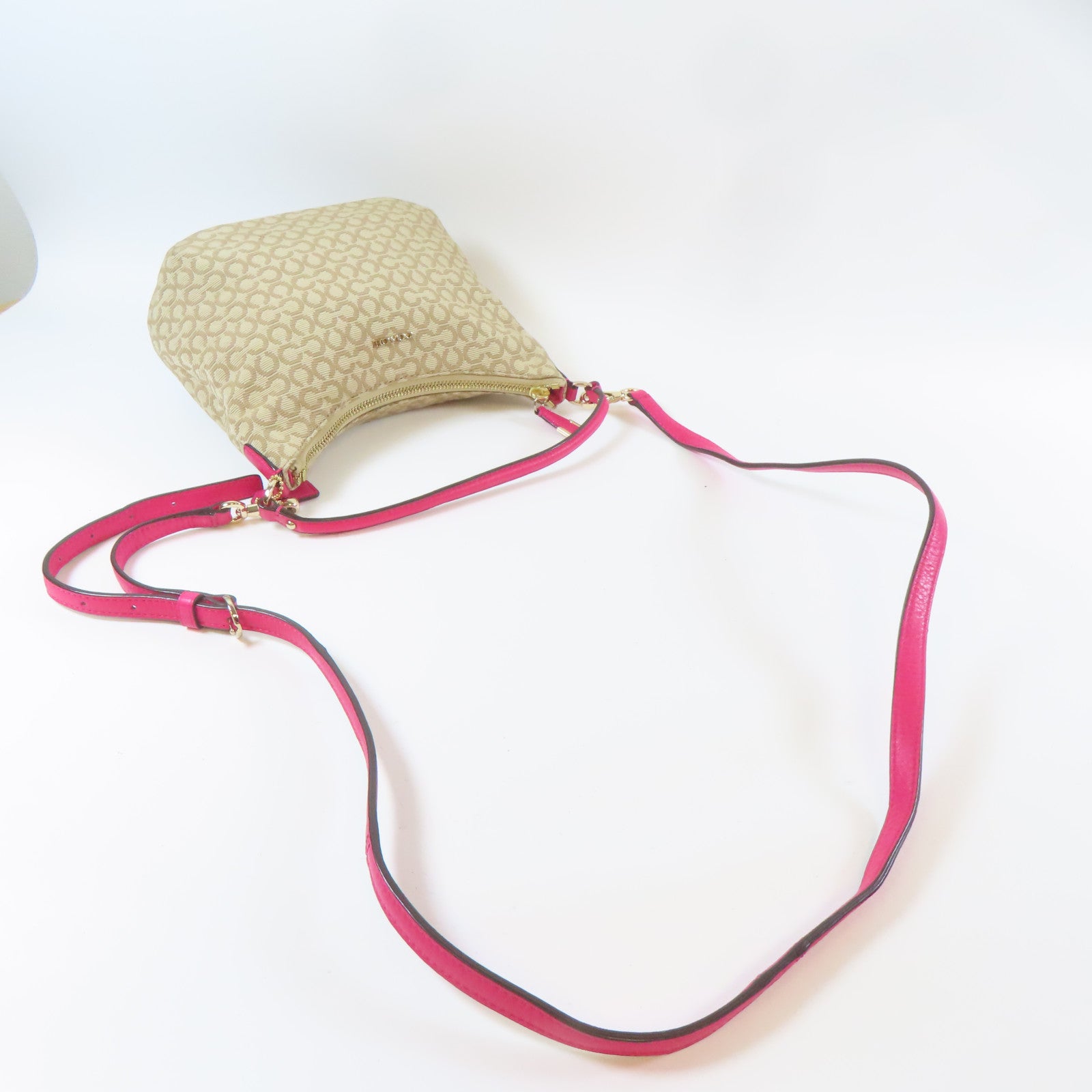 COACH 【激減優惠】帆布2 Way Shoulder金扣手挽肩背兩用袋啡色/粉紅色