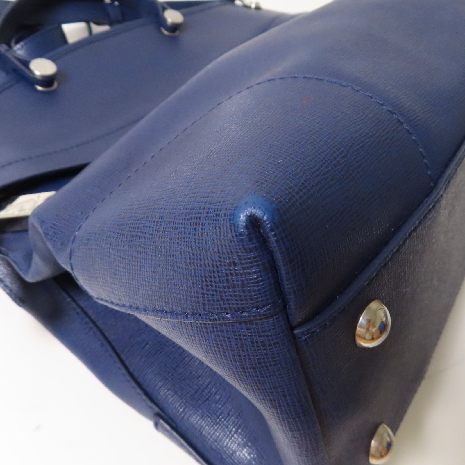 Furla 牛皮皮革2 Way Bag銀扣手挽肩背兩用袋藍色