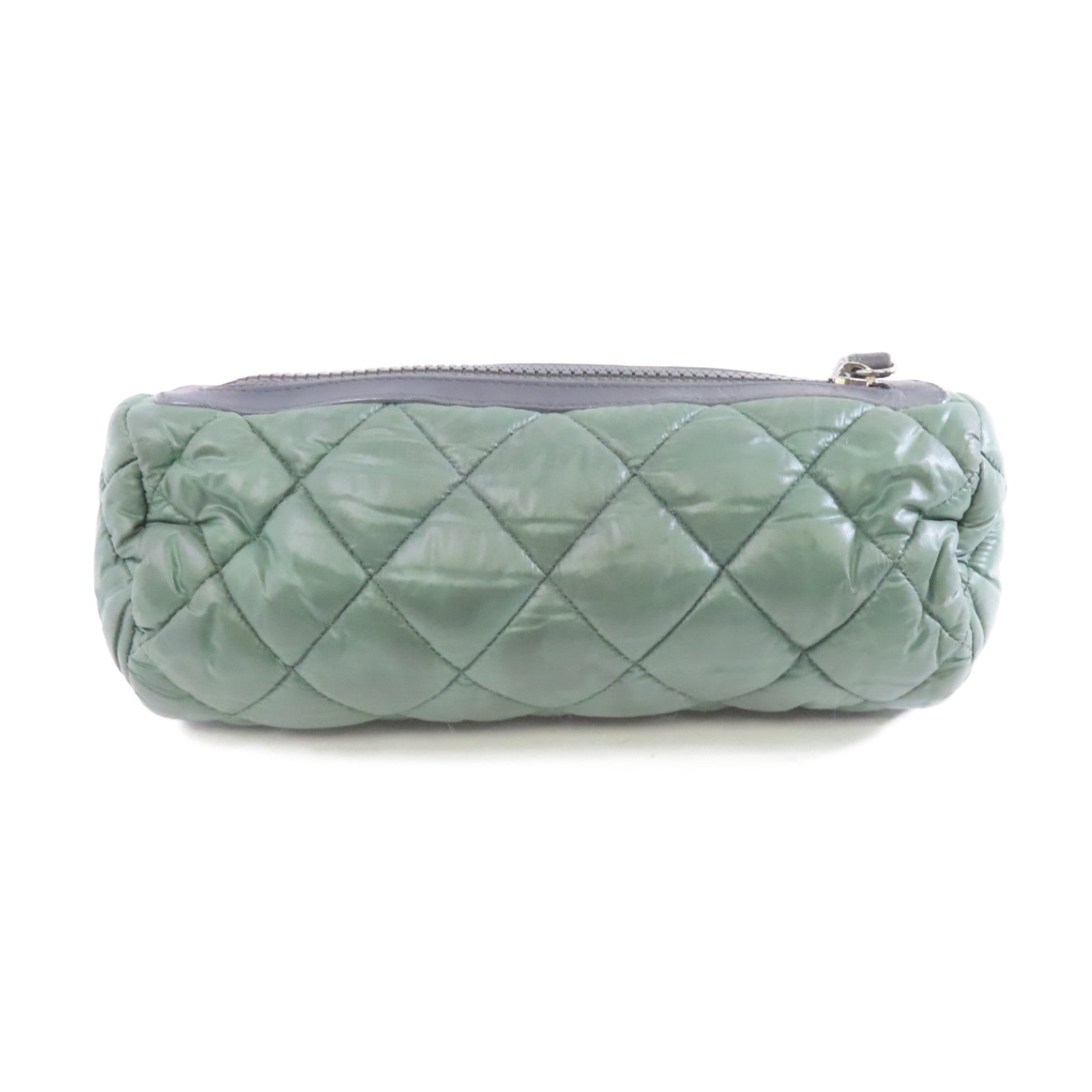 CHANEL 菱格尼龍Clutch Bag銀扣手拿包綠色