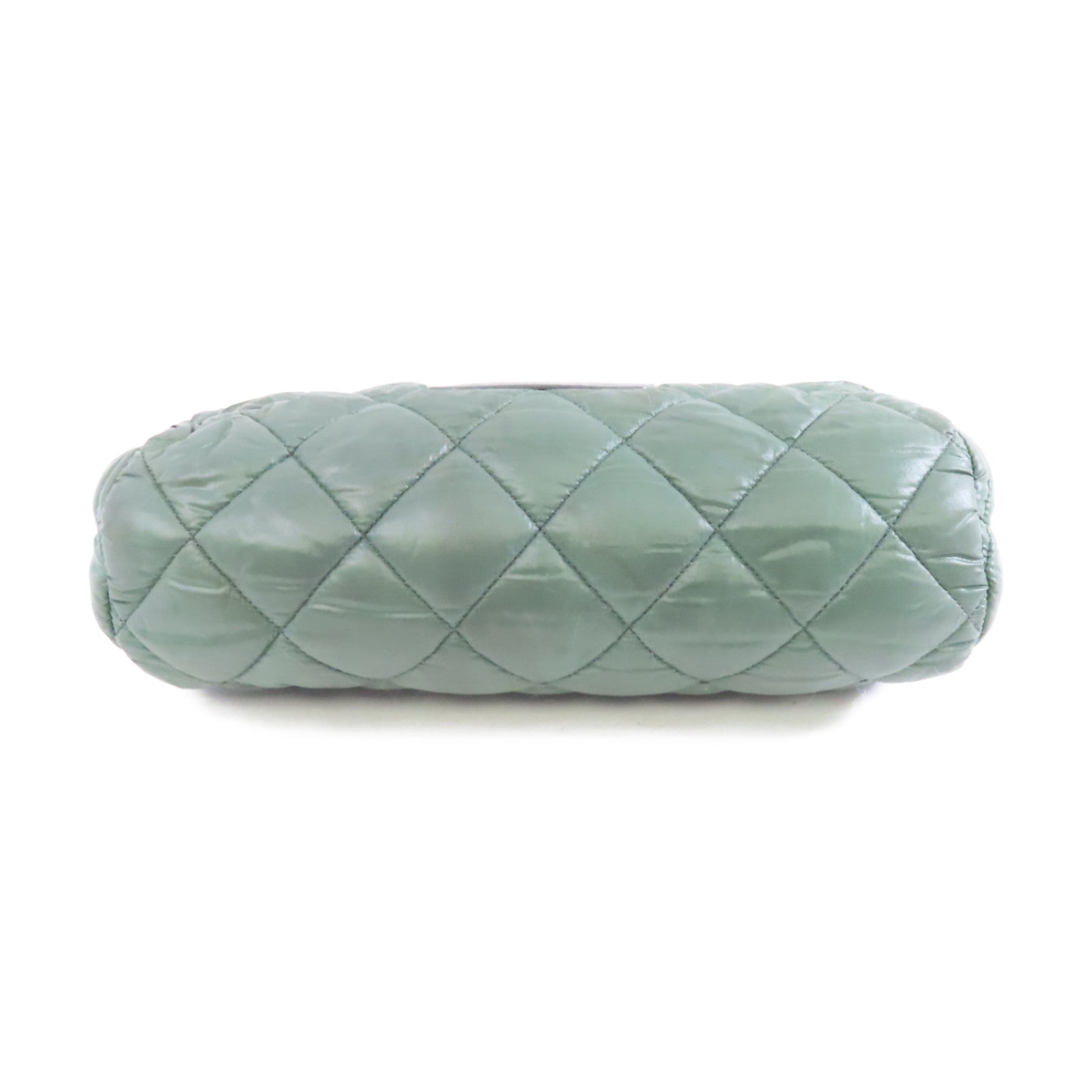 CHANEL 菱格尼龍Clutch Bag銀扣手拿包綠色