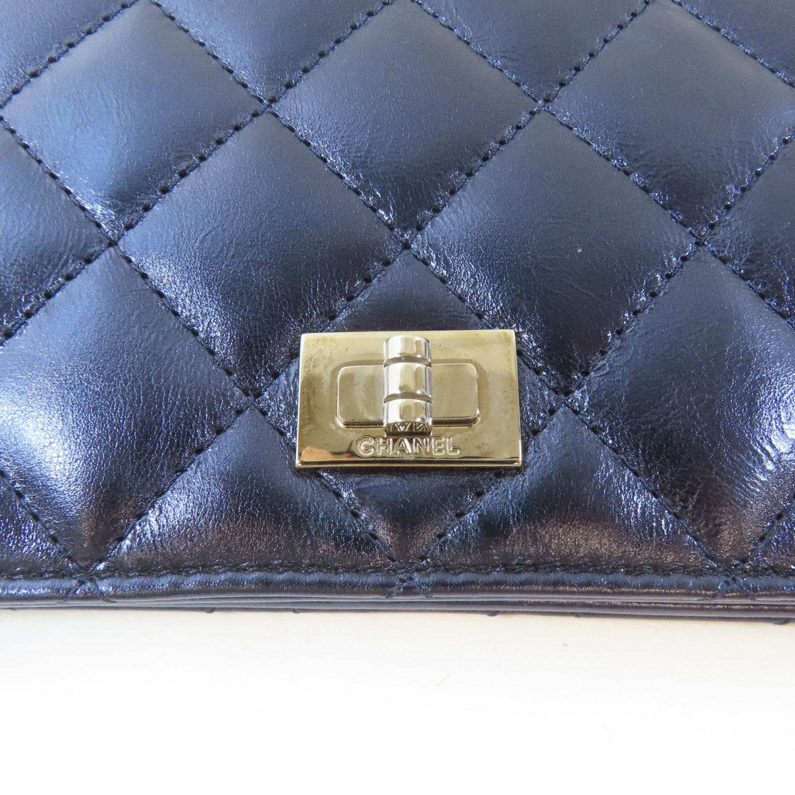 CHANEL 【激減優惠】菱格牛皮皮革Long Wallet銀扣長錢包藍色
