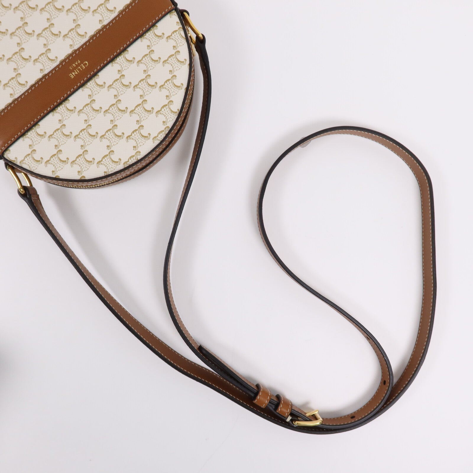 CELINE 塗層帆布Round Purse On Strap金扣肩背袋