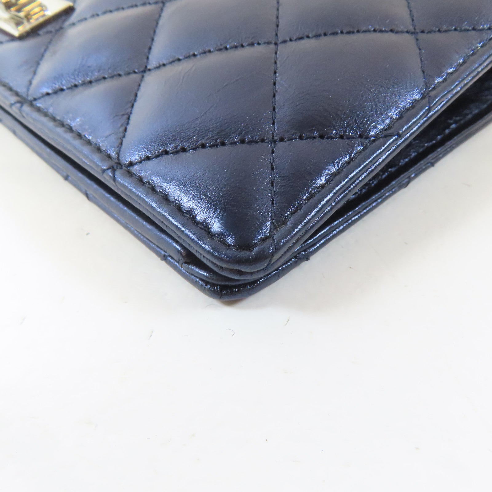 CHANEL 【激減優惠】菱格牛皮皮革Long Wallet銀扣長錢包藍色