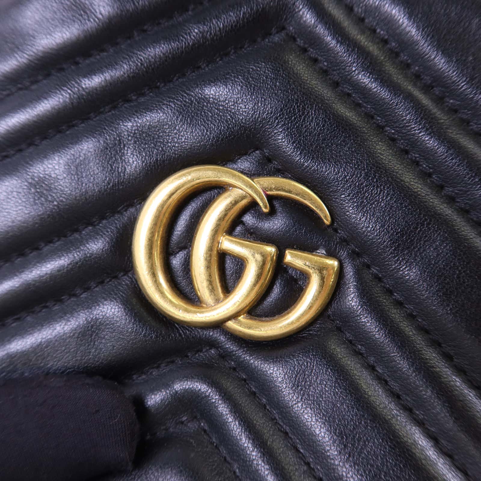GUCCI 【激減優惠】皮革GG Marmont Bucket金扣鏈帶肩背袋