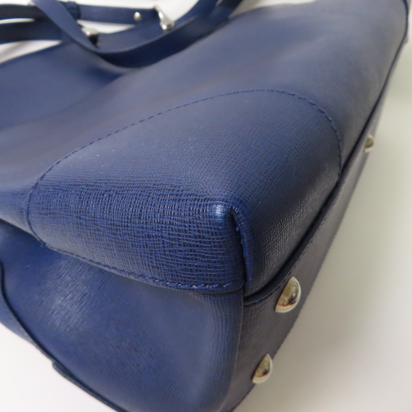 Furla 牛皮皮革2 Way Bag銀扣手挽肩背兩用袋藍色