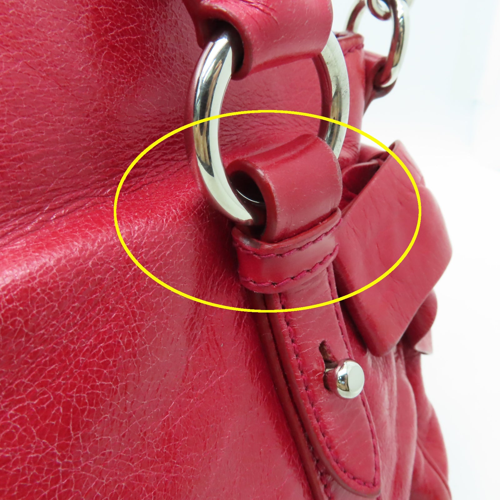 Miu Miu 【激減優惠】牛皮皮革2 Way Shoulder銀扣手挽肩背兩用袋紅色