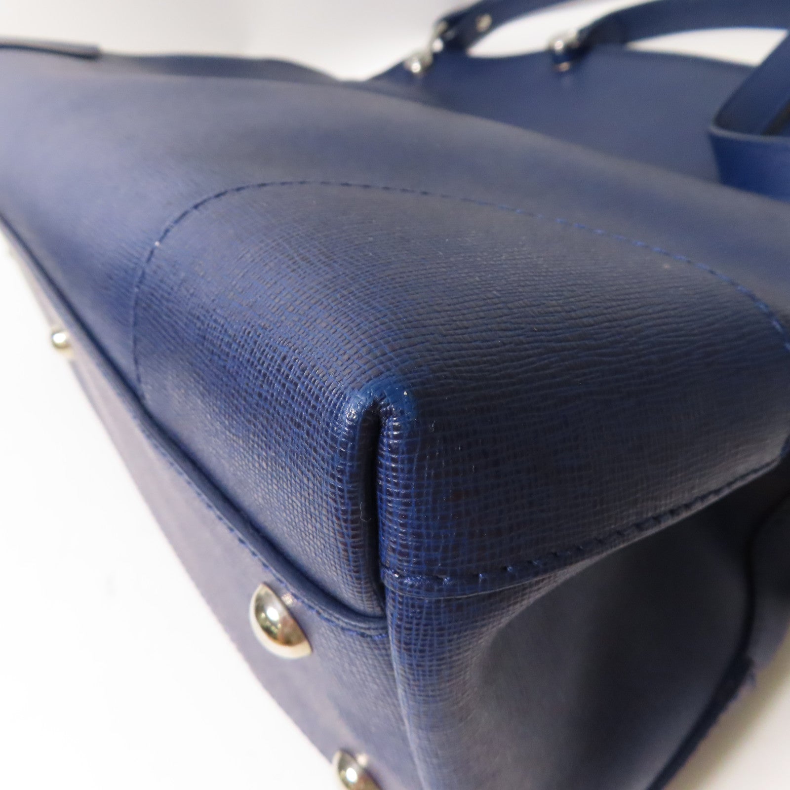 Furla 牛皮皮革2 Way Bag銀扣手挽肩背兩用袋藍色