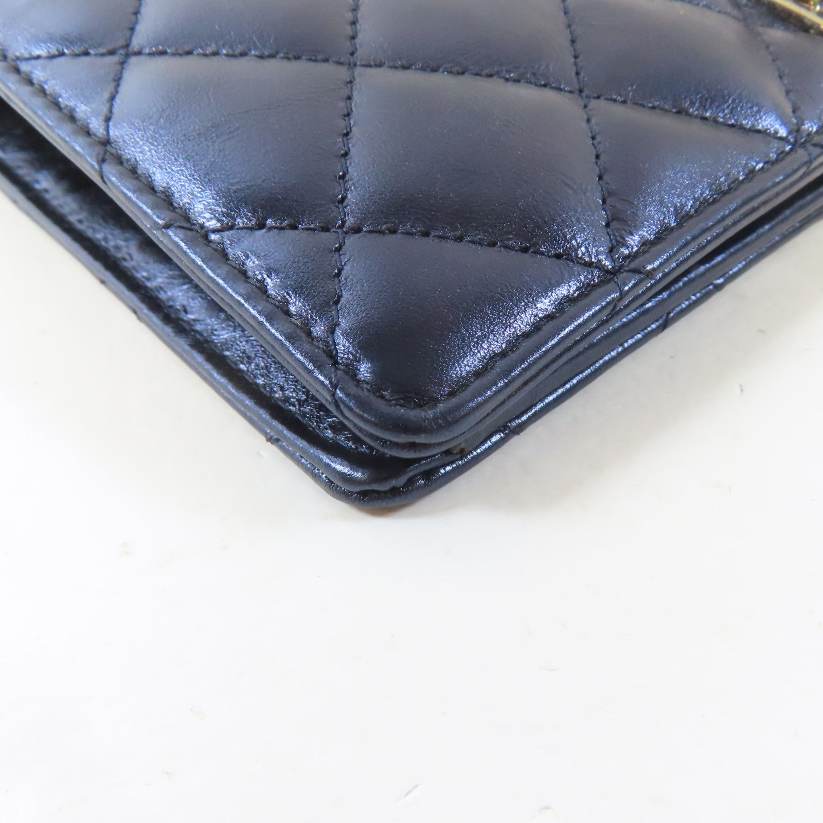CHANEL 【激減優惠】菱格牛皮皮革Long Wallet銀扣長錢包藍色