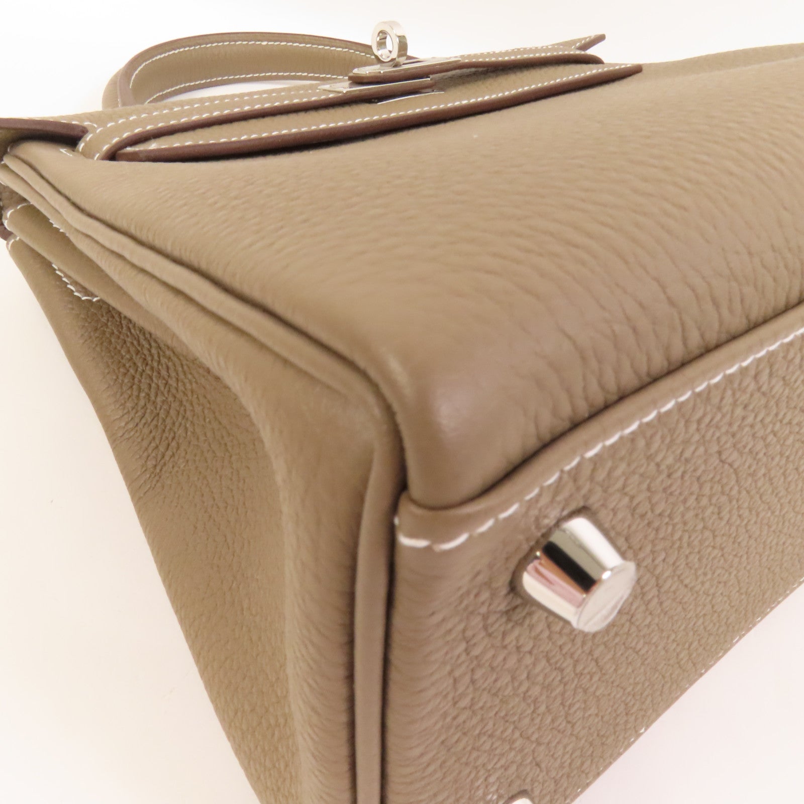 HERMES Togo皮革Kelly 25銀扣手挽肩背兩用袋Etoupe