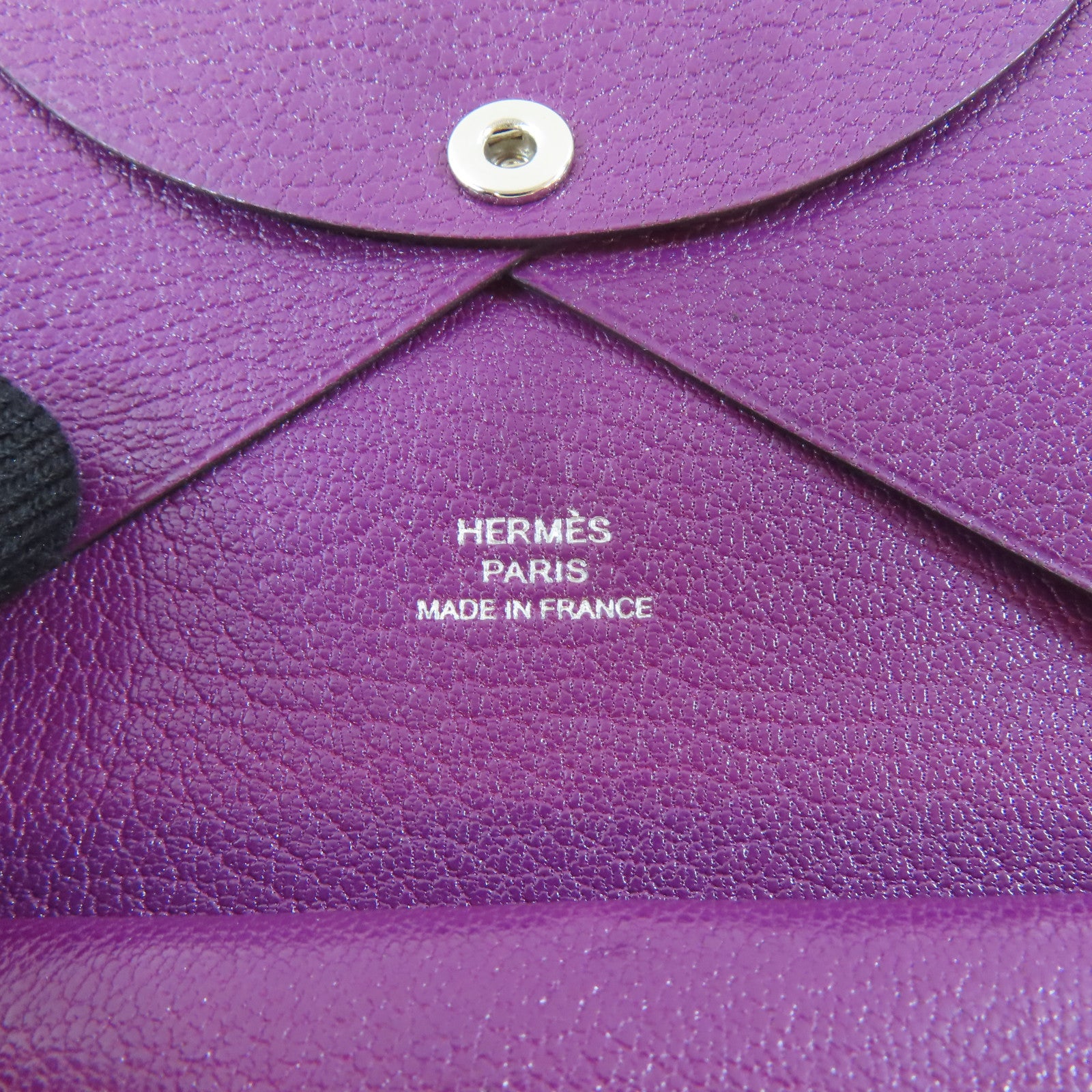 HERMES Chevre皮革Calvi Duo銀扣卡片套紫色