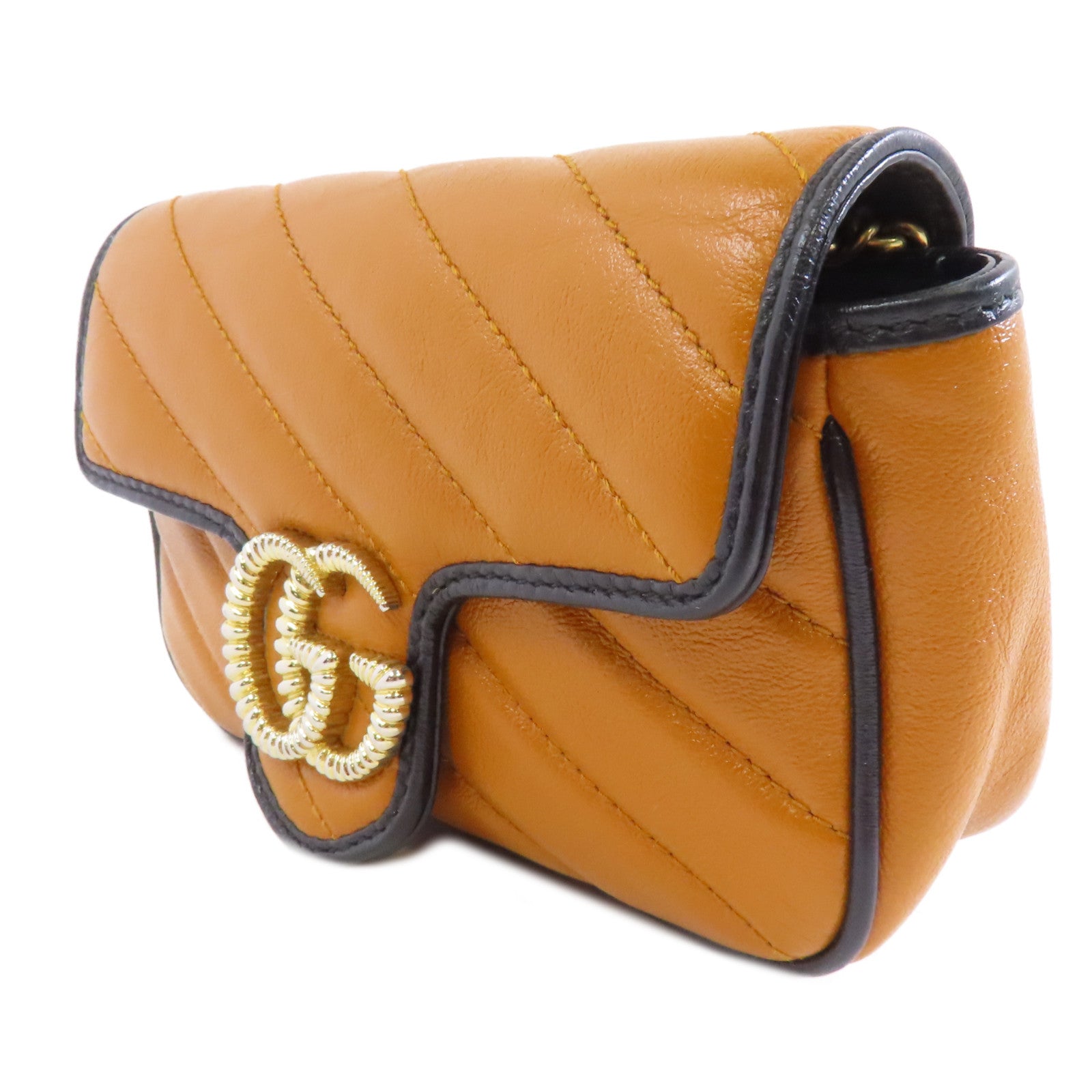 GUCCI 【激減優惠】牛皮皮革GG Marmont金扣鏈帶肩背袋棕色