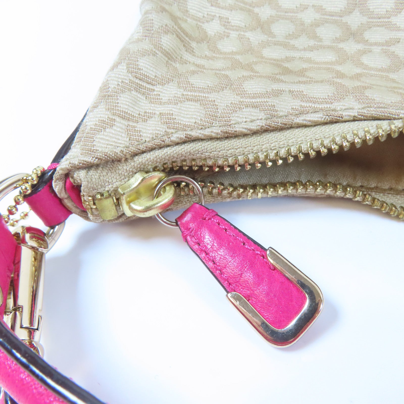 COACH 【激減優惠】帆布2 Way Shoulder金扣手挽肩背兩用袋啡色/粉紅色
