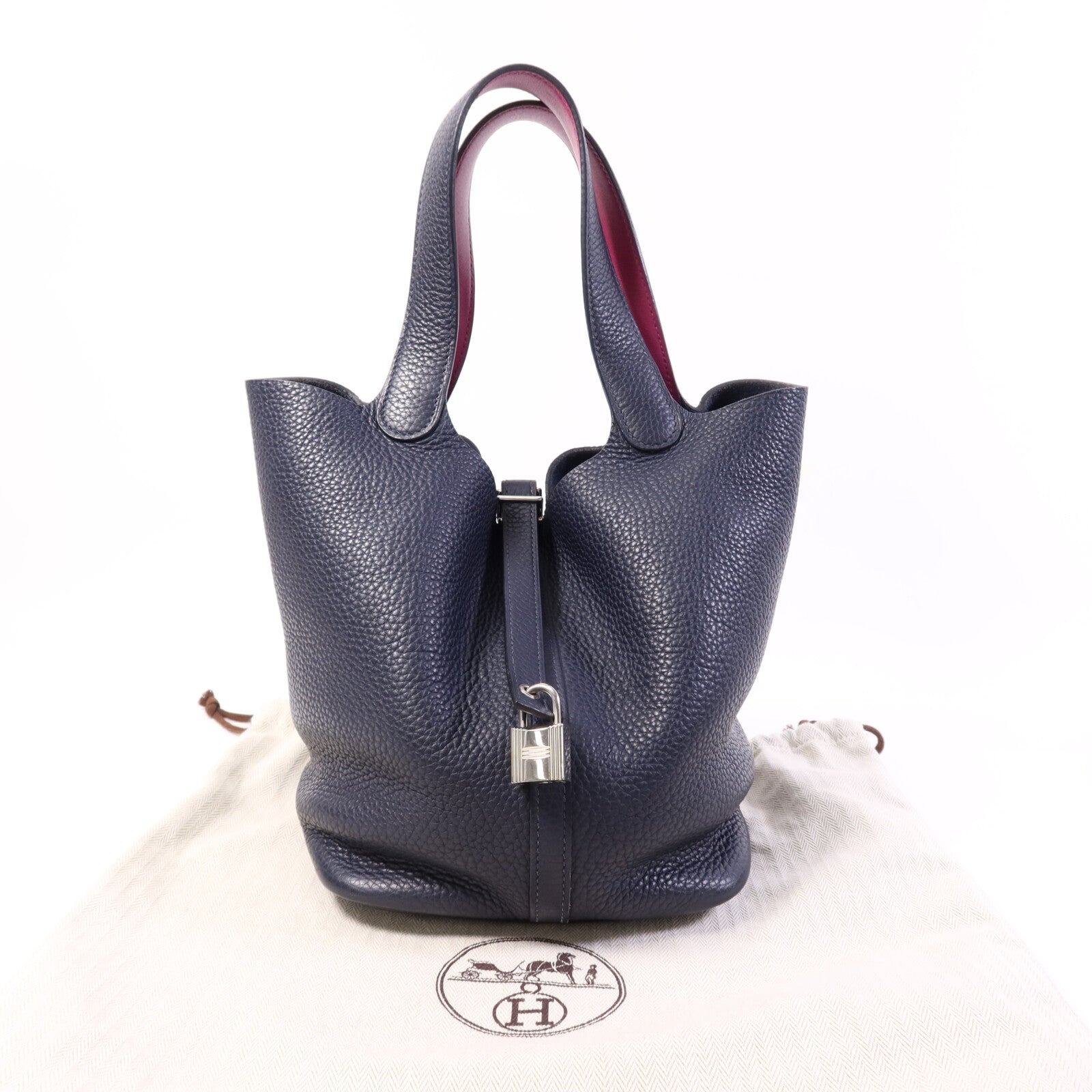HERMES 【激減優惠】Togo皮革Picotin MM銀扣手挽袋Bleu Nuit/Rose Pourpre