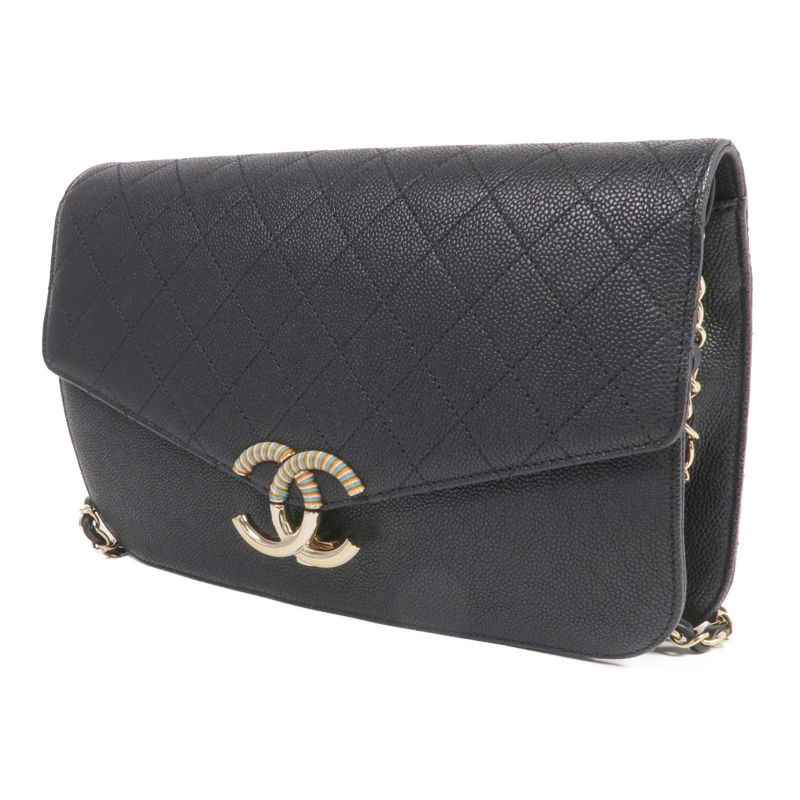 CHANEL 【激減優惠】牛皮皮革Chain Shoulder金扣鏈帶肩背袋