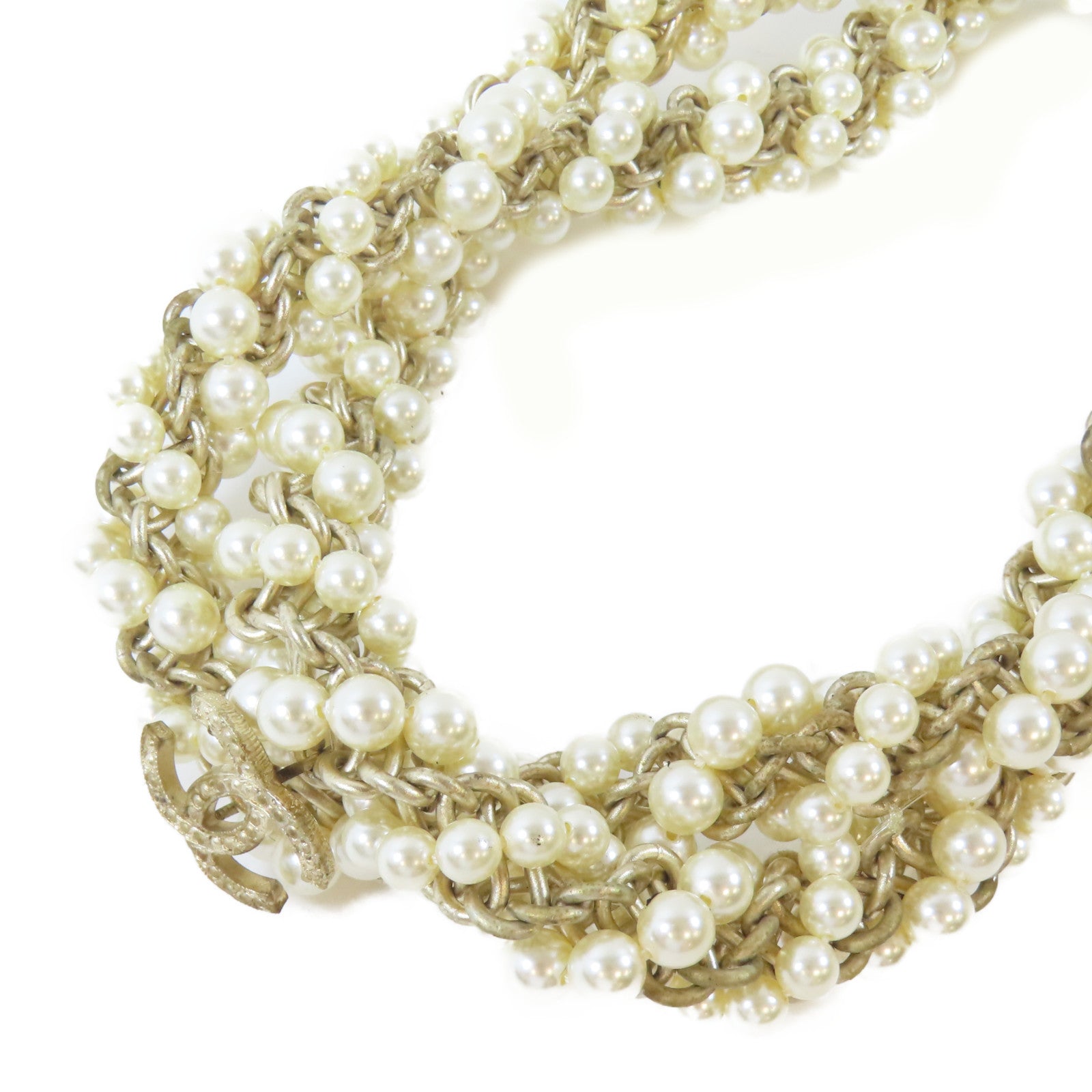 CHANEL PVC/金屬Twist Pearl Choker項鍊白色