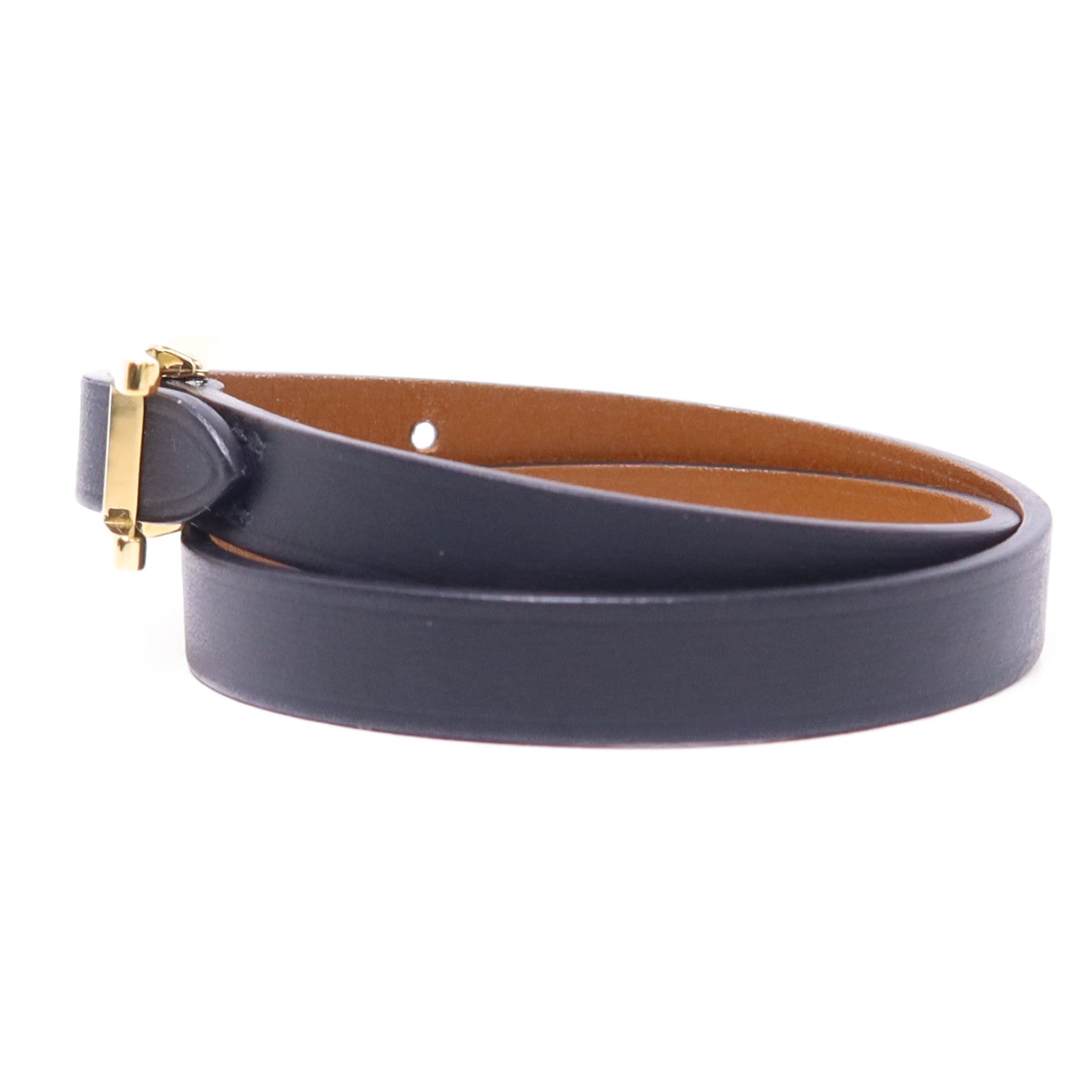 HERMES Swift皮革Behapi Double Tour金扣手鐲Noir