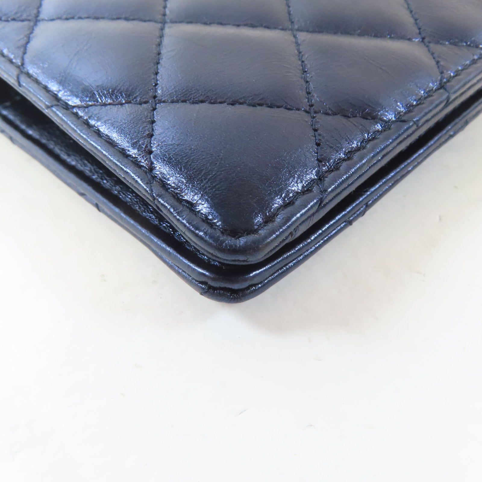 CHANEL 【激減優惠】菱格牛皮皮革Long Wallet銀扣長錢包藍色