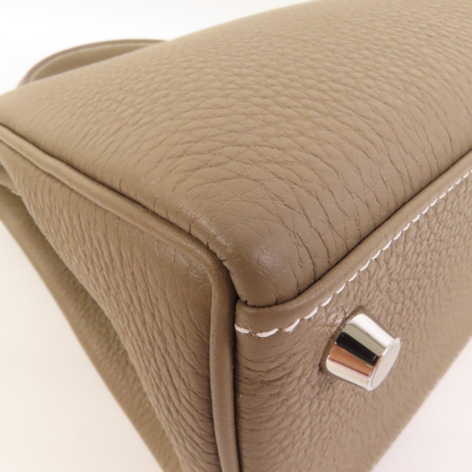 HERMES Togo皮革Kelly 25銀扣手挽肩背兩用袋Etoupe
