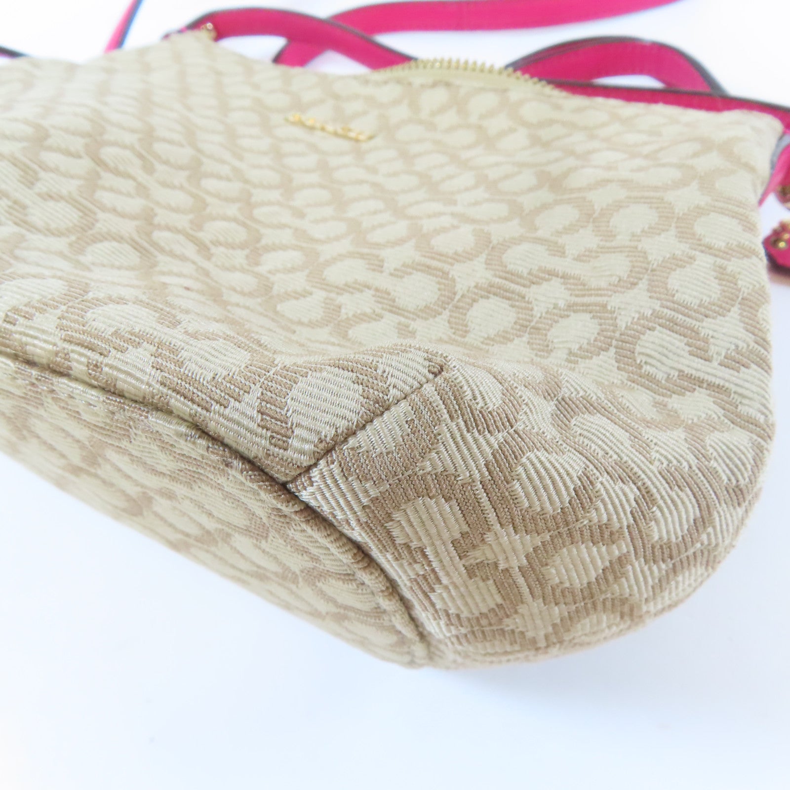 COACH 【激減優惠】帆布2 Way Shoulder金扣手挽肩背兩用袋啡色/粉紅色