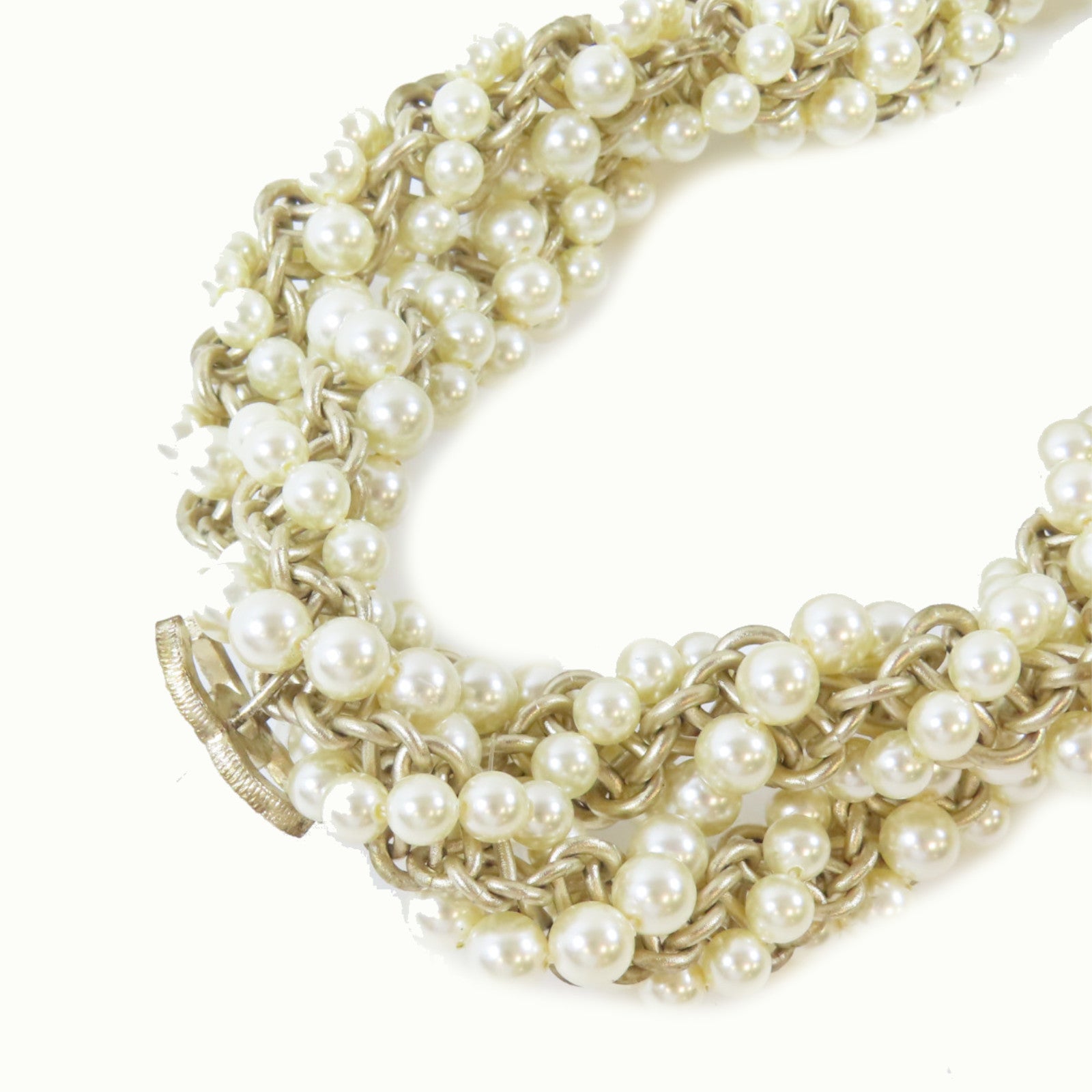 CHANEL PVC/金屬Twist Pearl Choker項鍊白色