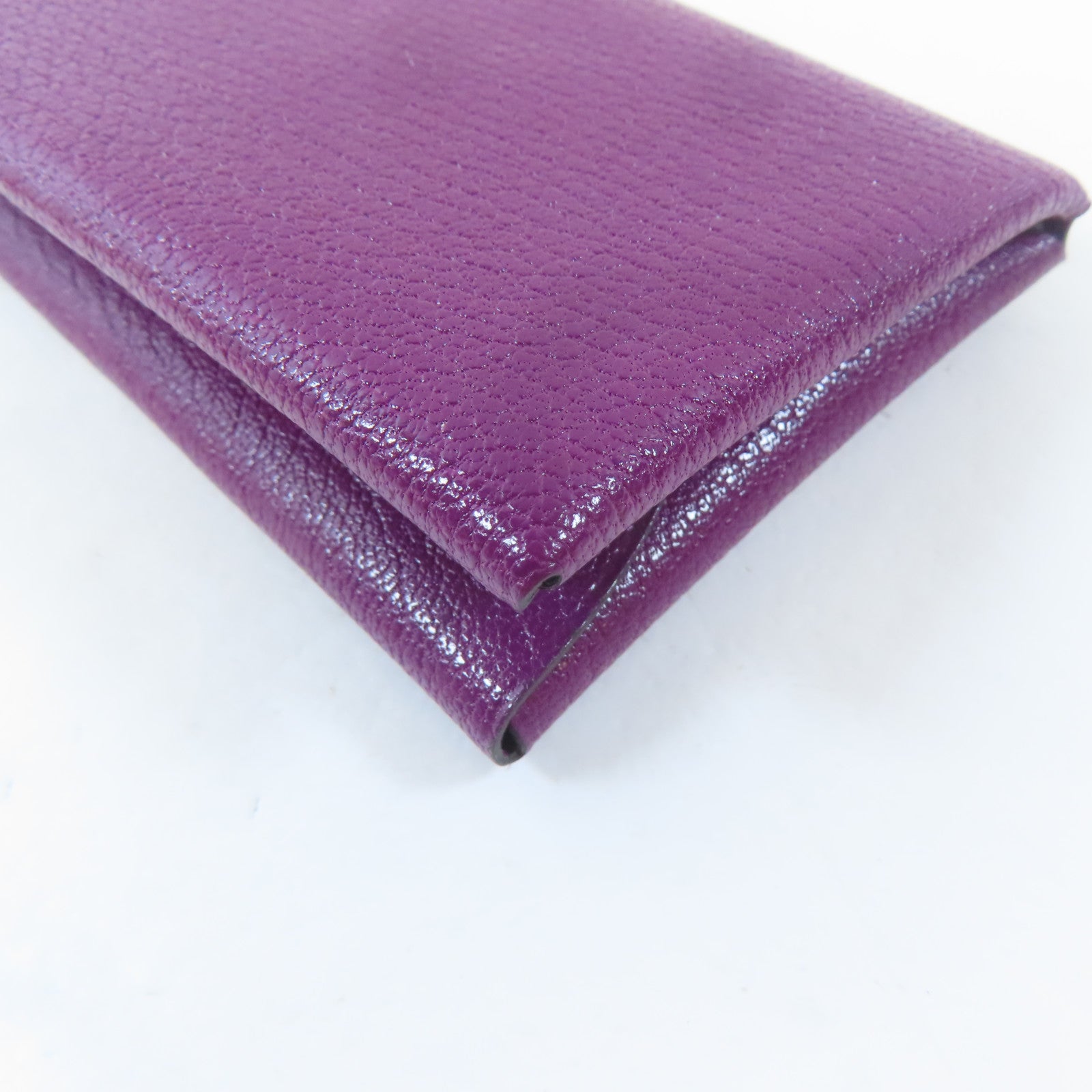 HERMES Chevre皮革Calvi Duo銀扣卡片套紫色