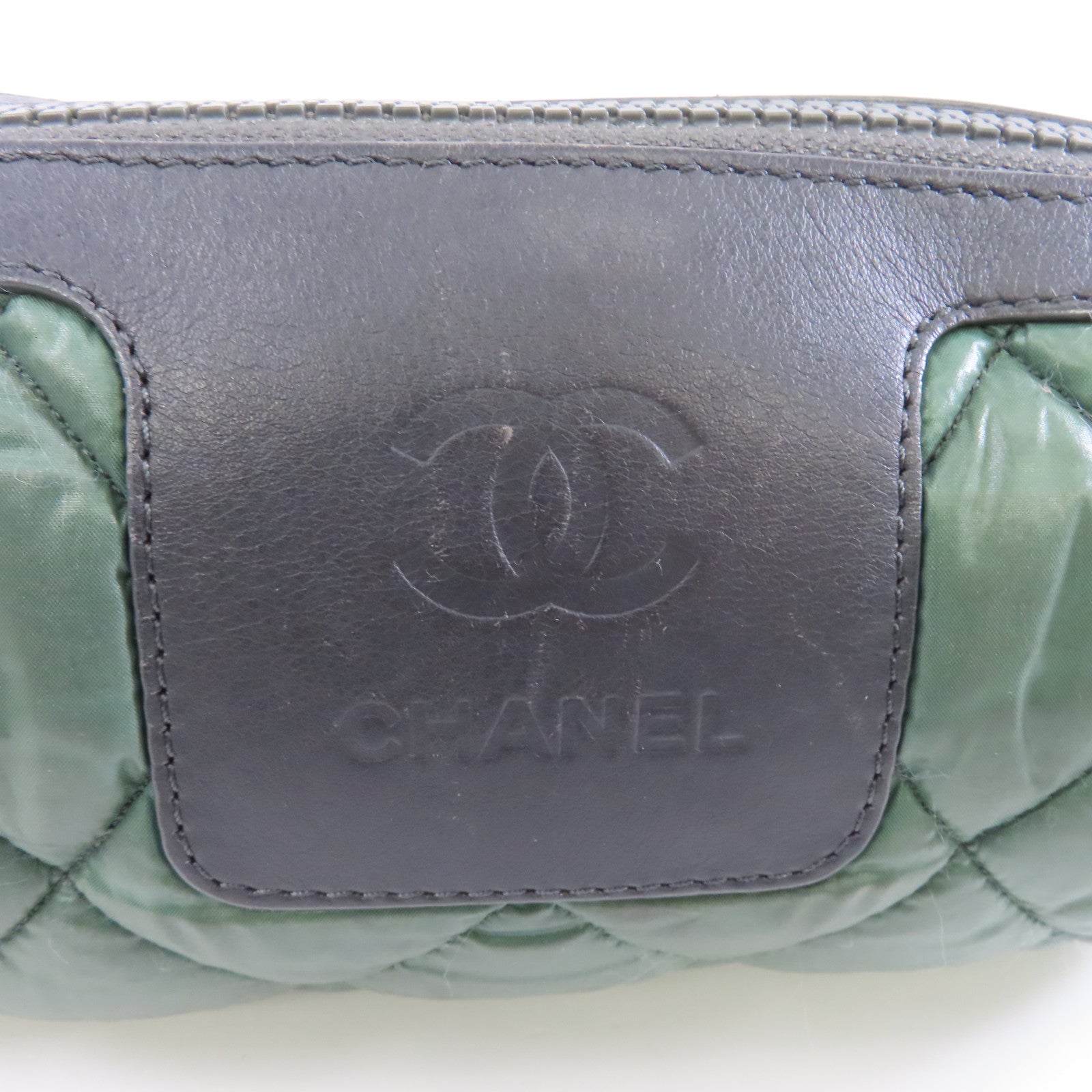 CHANEL 菱格尼龍Clutch Bag銀扣手拿包綠色