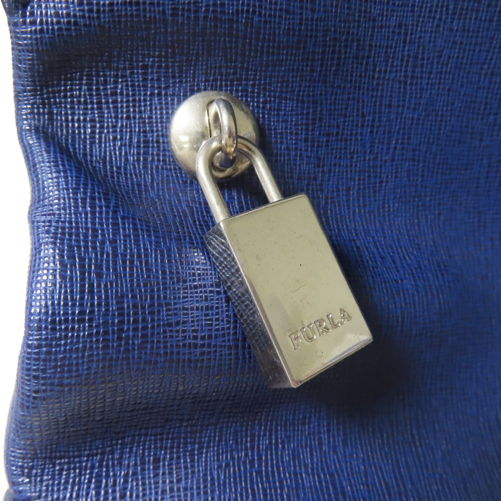 Furla 牛皮皮革2 Way Bag銀扣手挽肩背兩用袋藍色