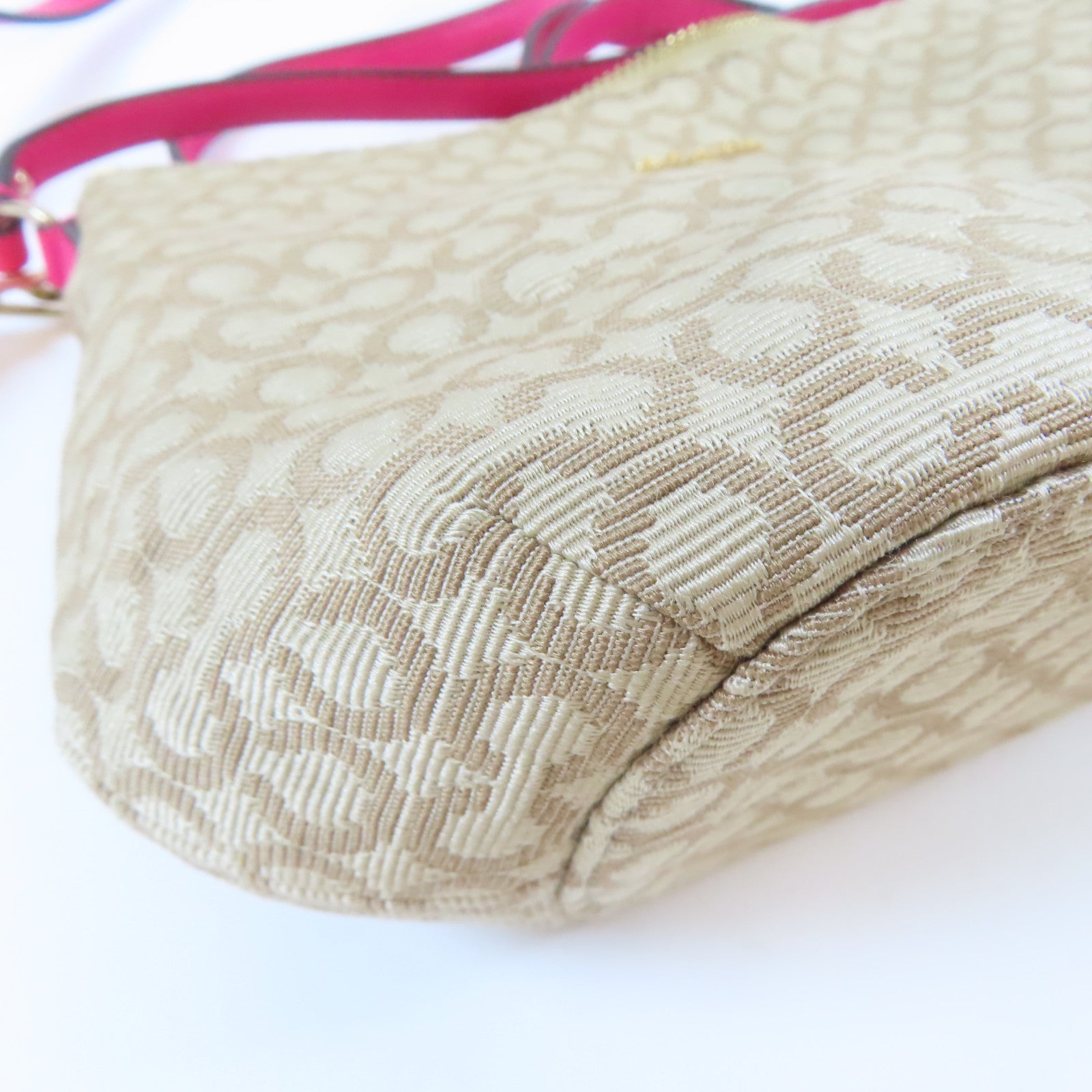 COACH 【激減優惠】帆布2 Way Shoulder金扣手挽肩背兩用袋啡色/粉紅色
