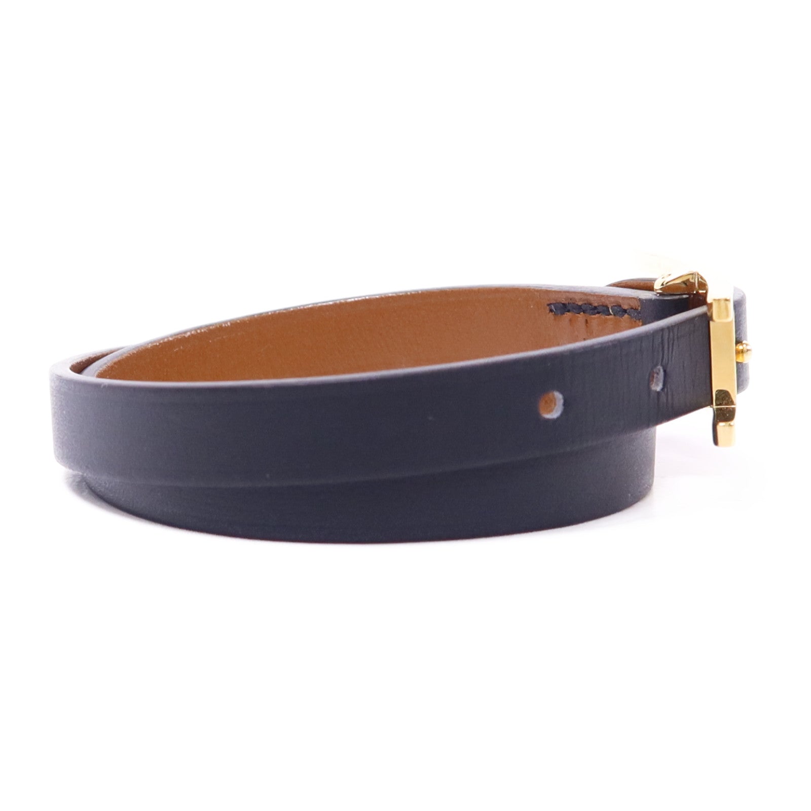 HERMES Swift皮革Behapi Double Tour金扣手鐲Noir