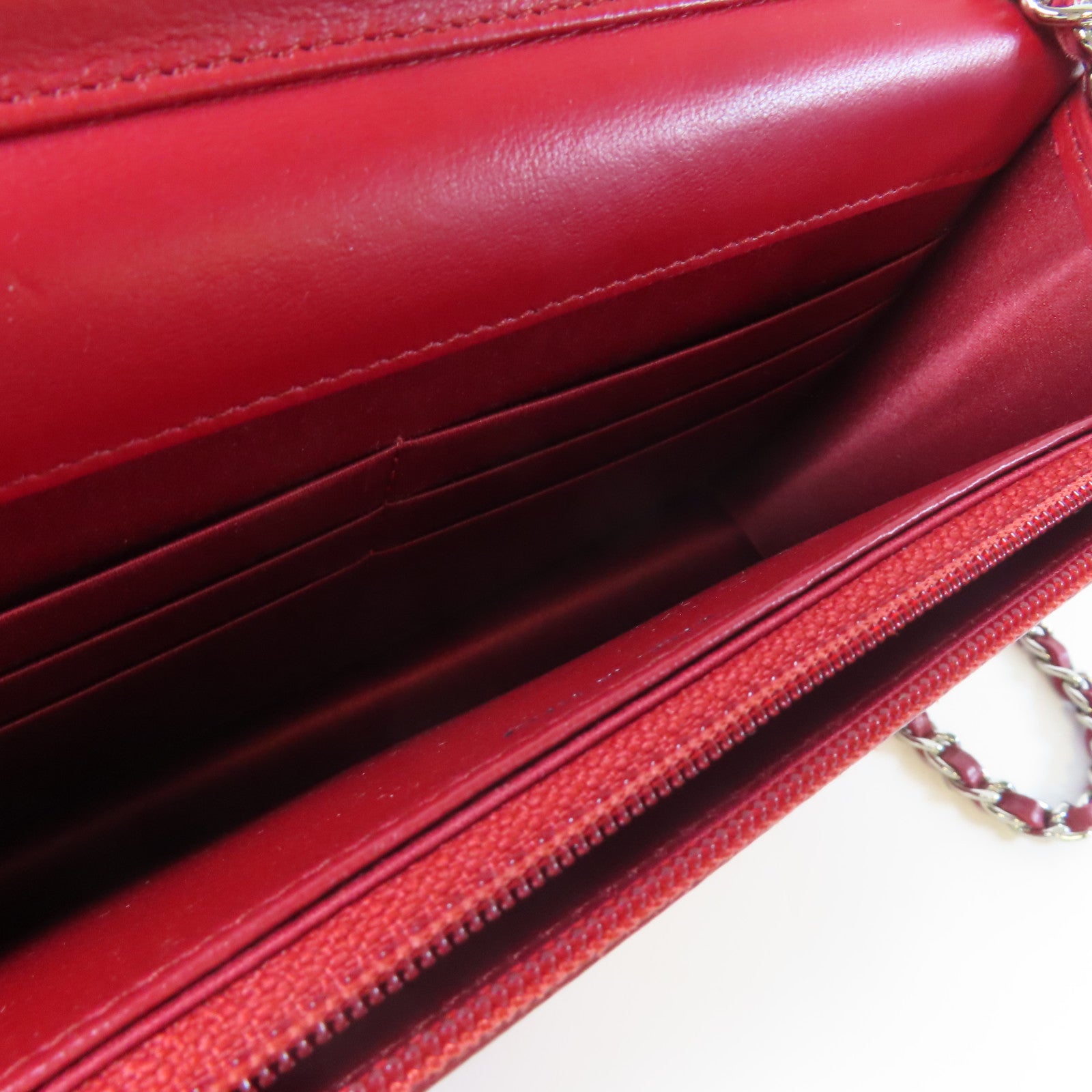CHANEL 【激減優惠】羊皮皮革Camellia Wallet On Chain銀扣鏈帶肩背袋紅色