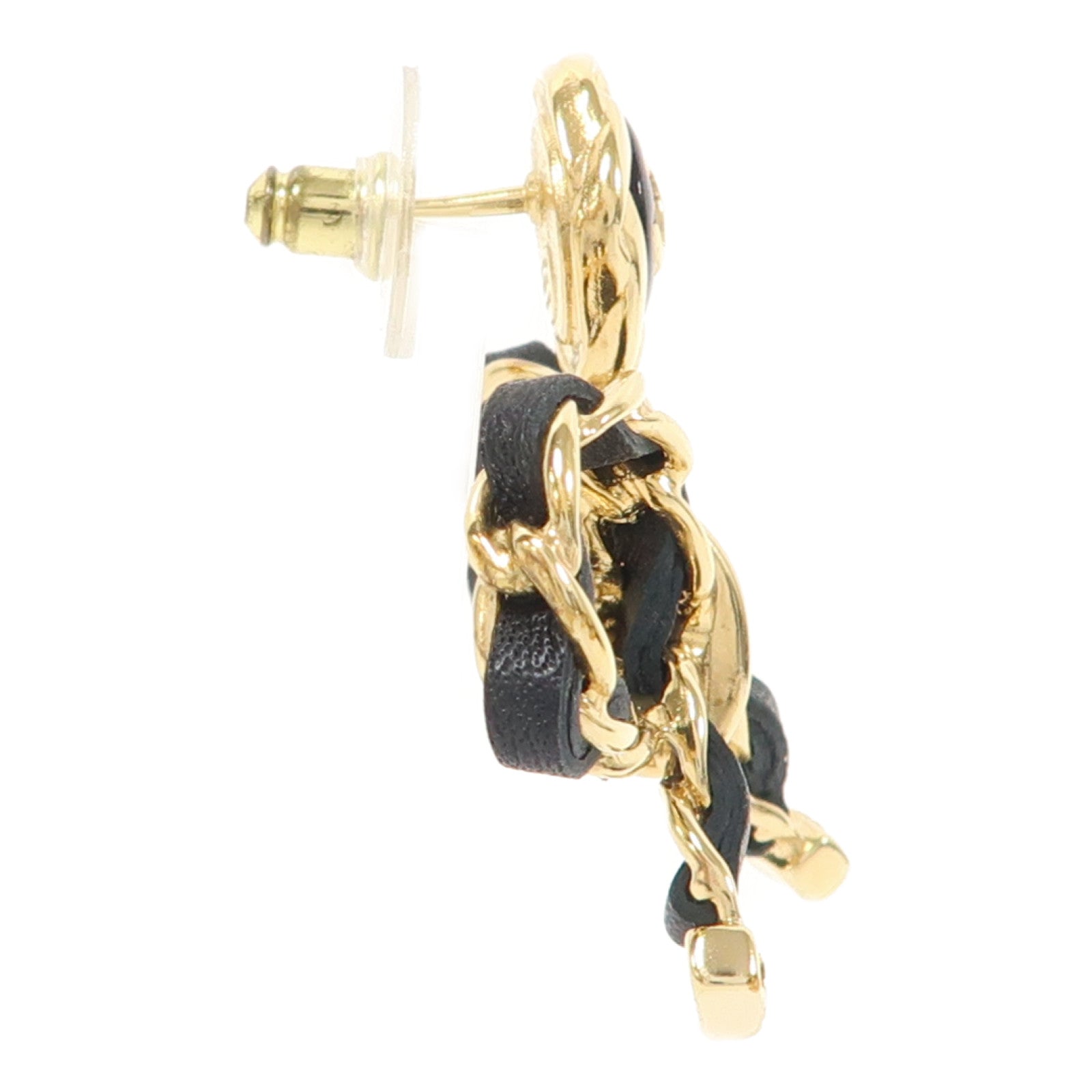 CHANEL 金屬/皮革Leather Bow Earrings耳環金色/黑色