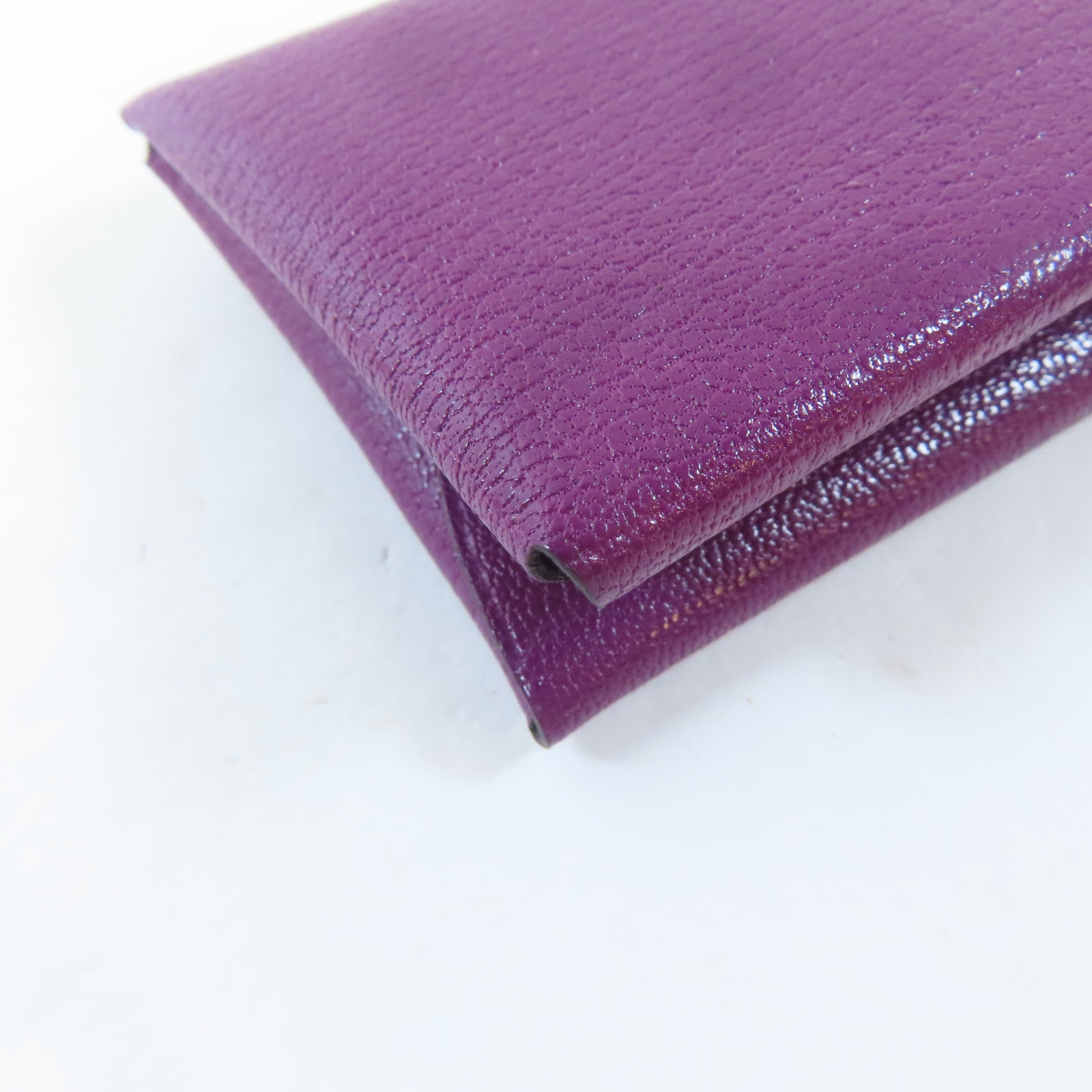 HERMES Chevre皮革Calvi Duo銀扣卡片套紫色
