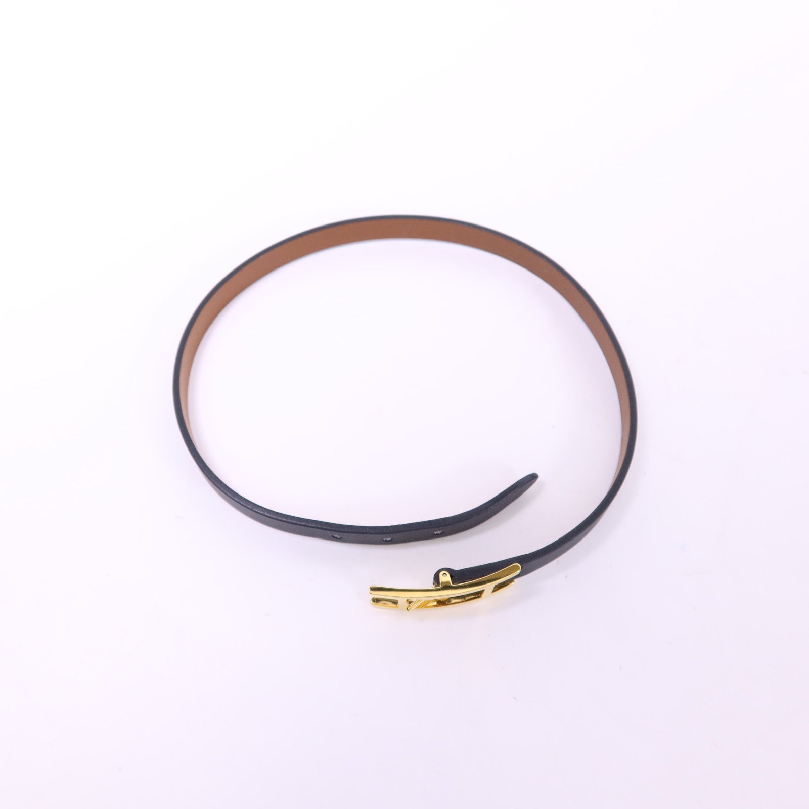 HERMES Swift皮革Behapi Double Tour金扣手鐲Noir