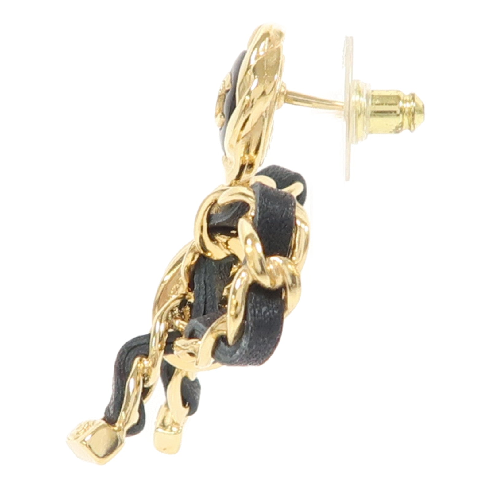 CHANEL 金屬/皮革Leather Bow Earrings耳環金色/黑色