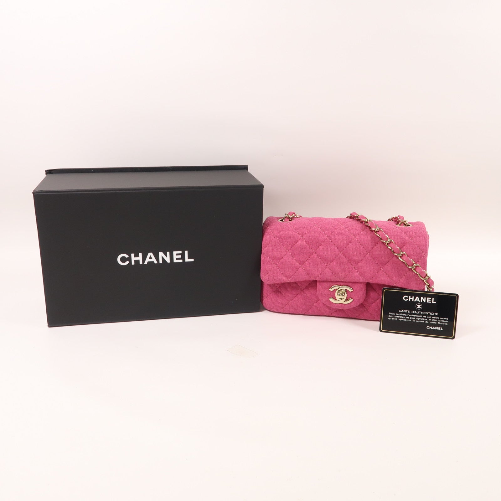 CHANEL 棉質Mini Classic 20金扣鏈帶肩背袋