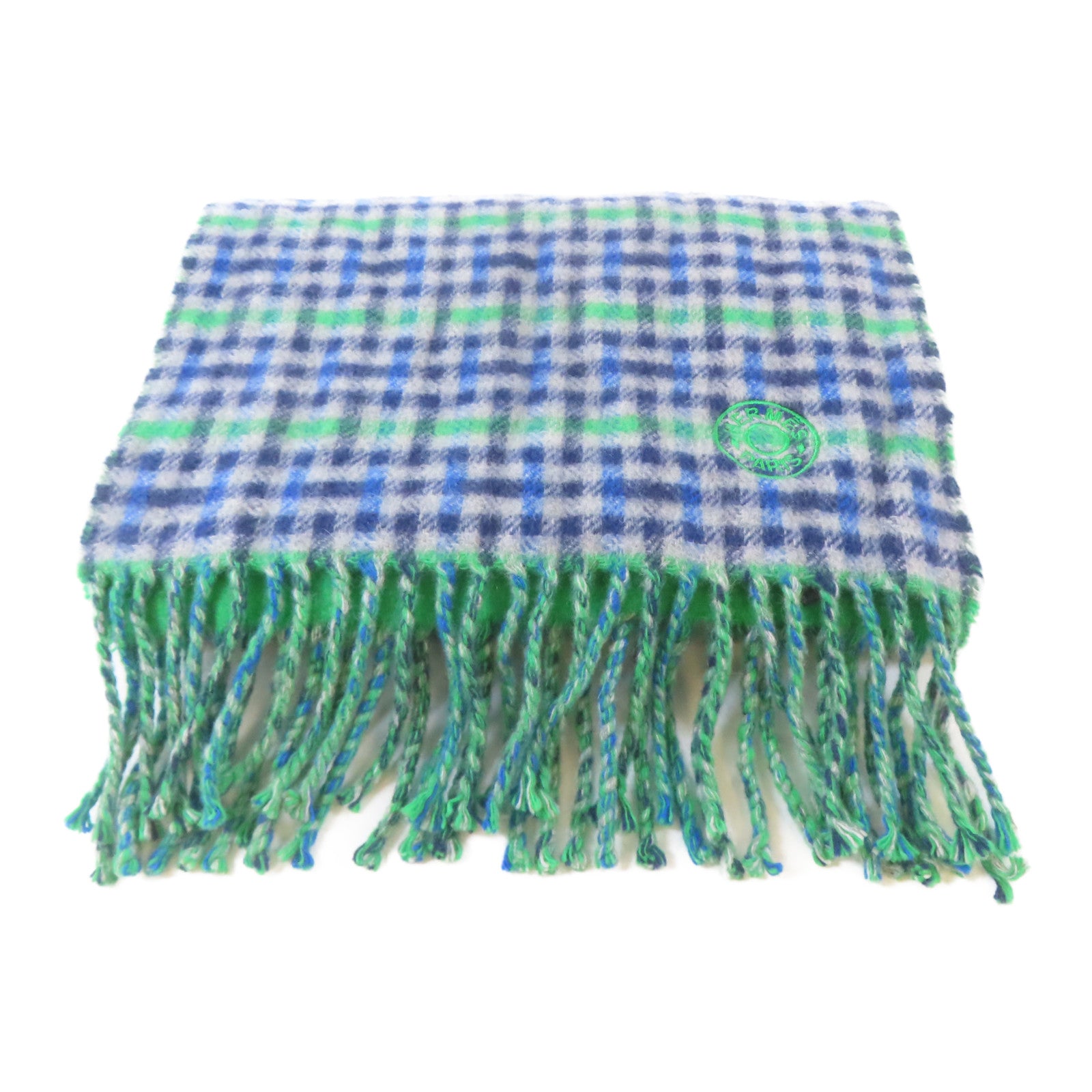 HERMES 羊絨Scarf圍巾綠色/藍色