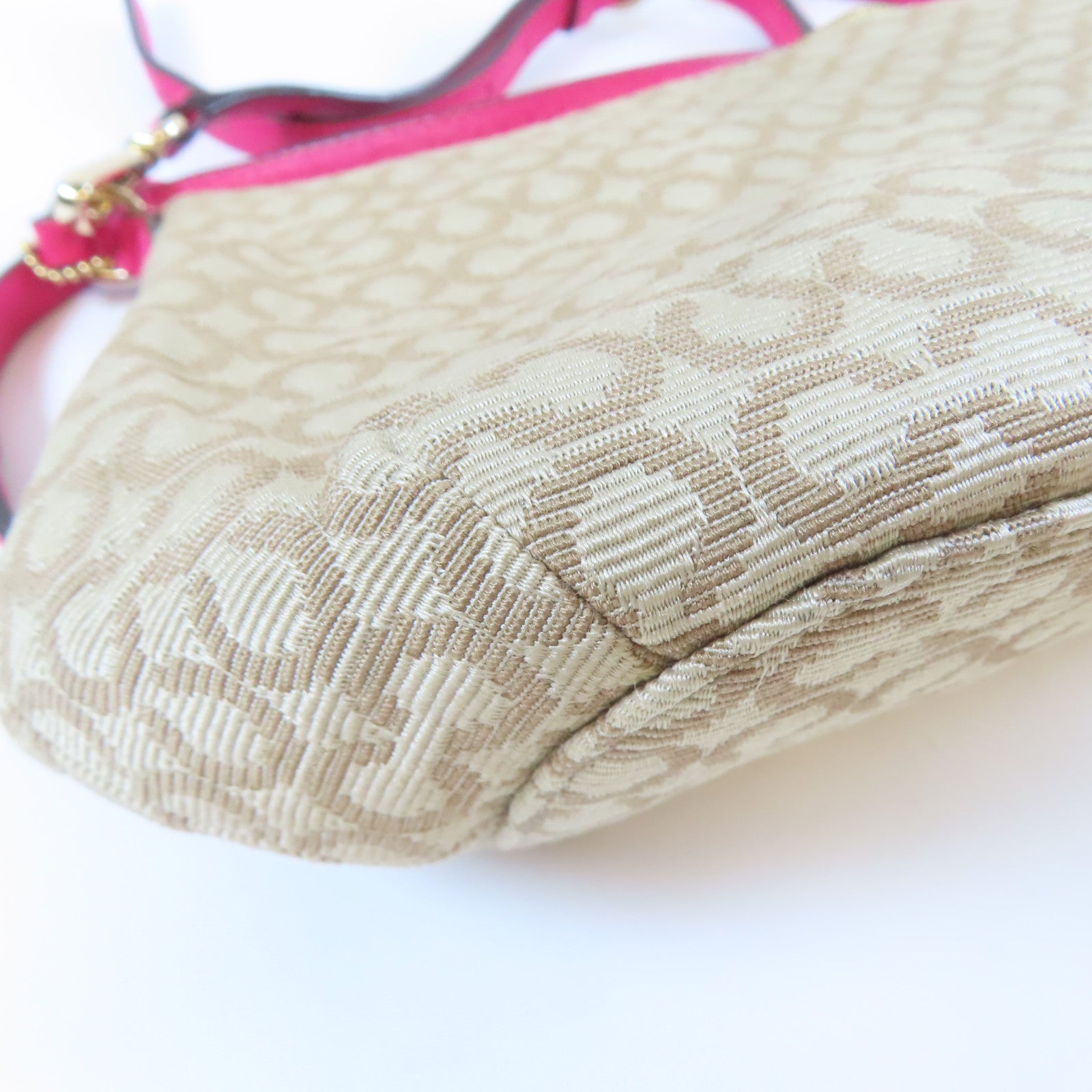 COACH 【激減優惠】帆布2 Way Shoulder金扣手挽肩背兩用袋啡色/粉紅色
