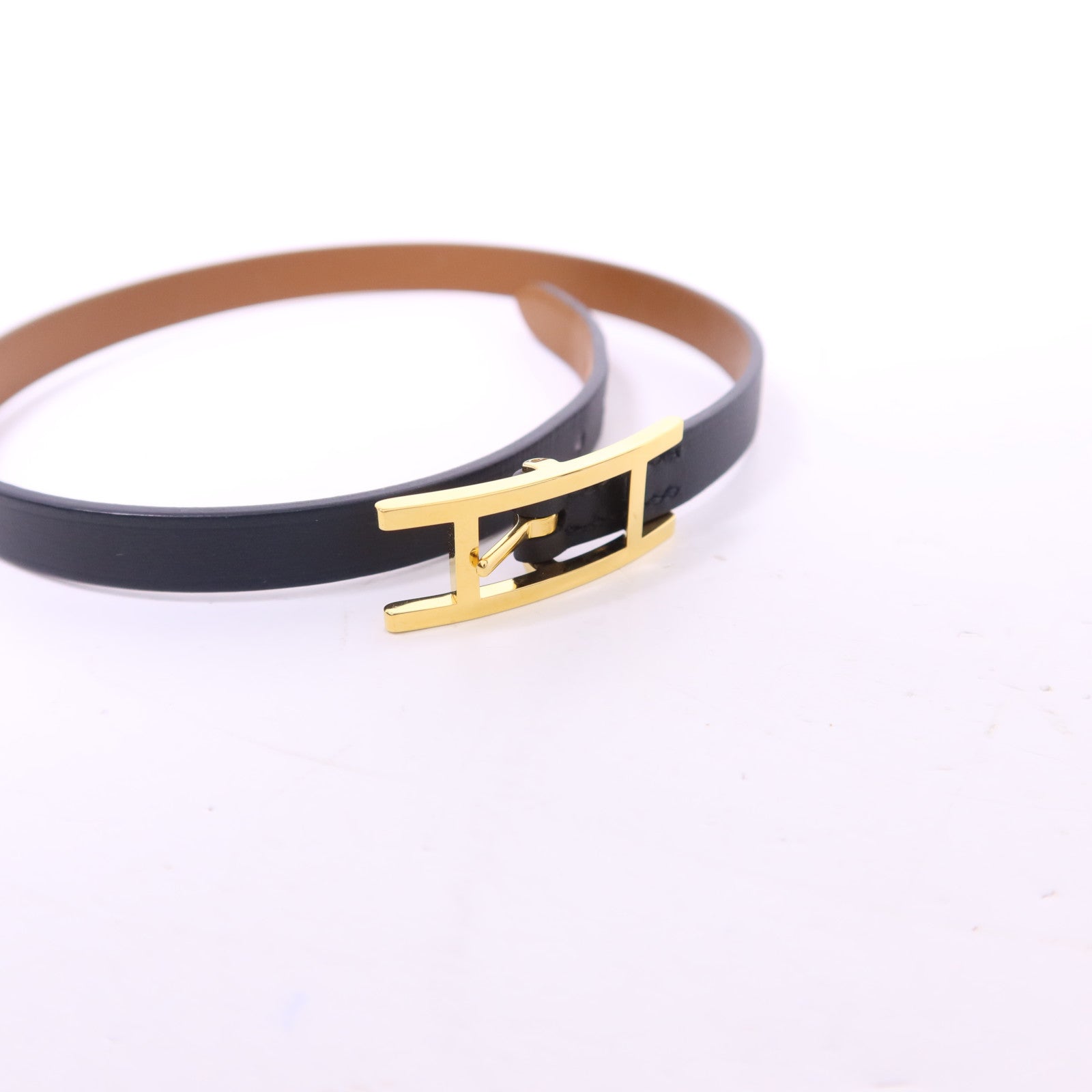 HERMES Swift皮革Behapi Double Tour金扣手鐲Noir