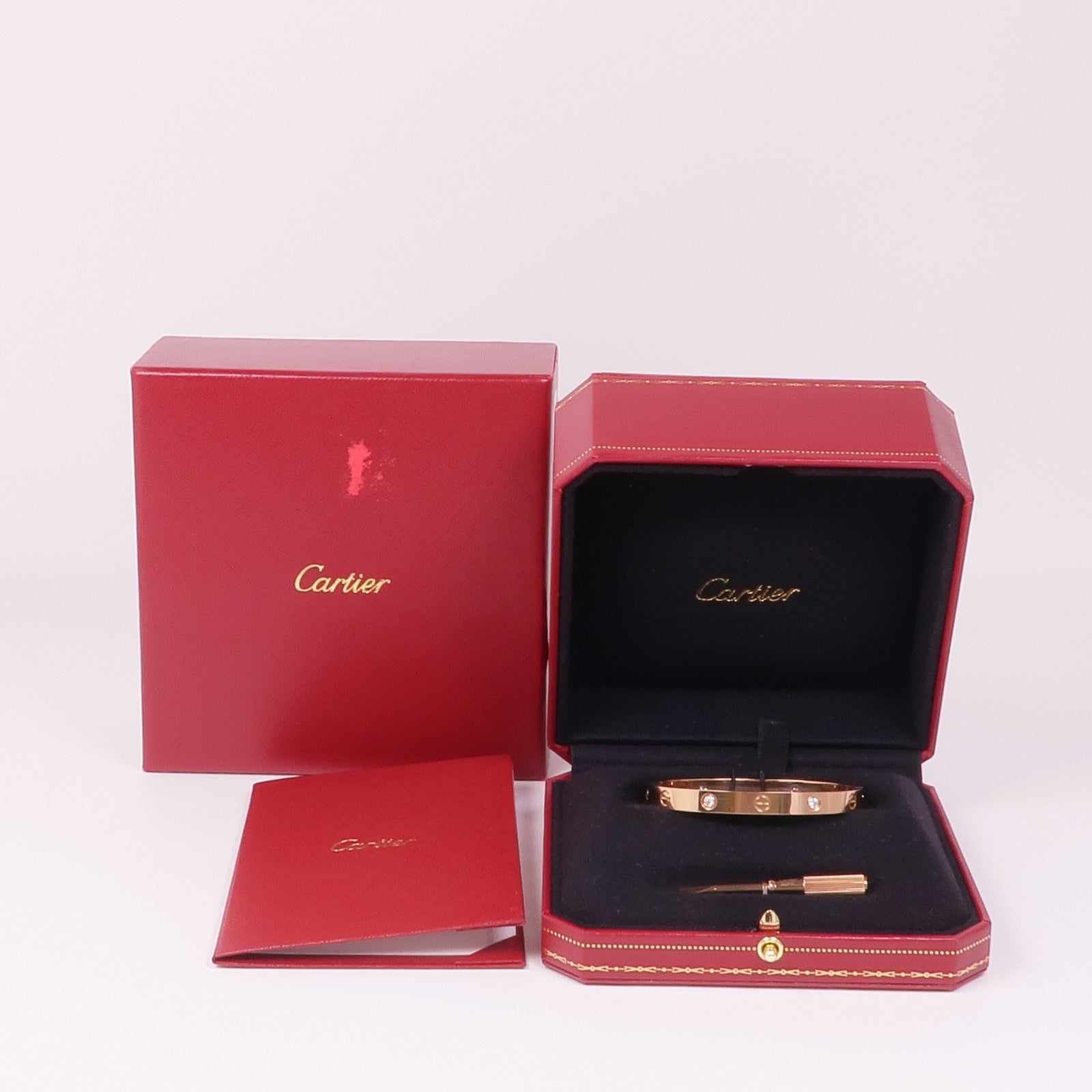 CARTIER 18K玫瑰金Love Bracelet 4P Diamonds鑽石手鐲Cartier#17