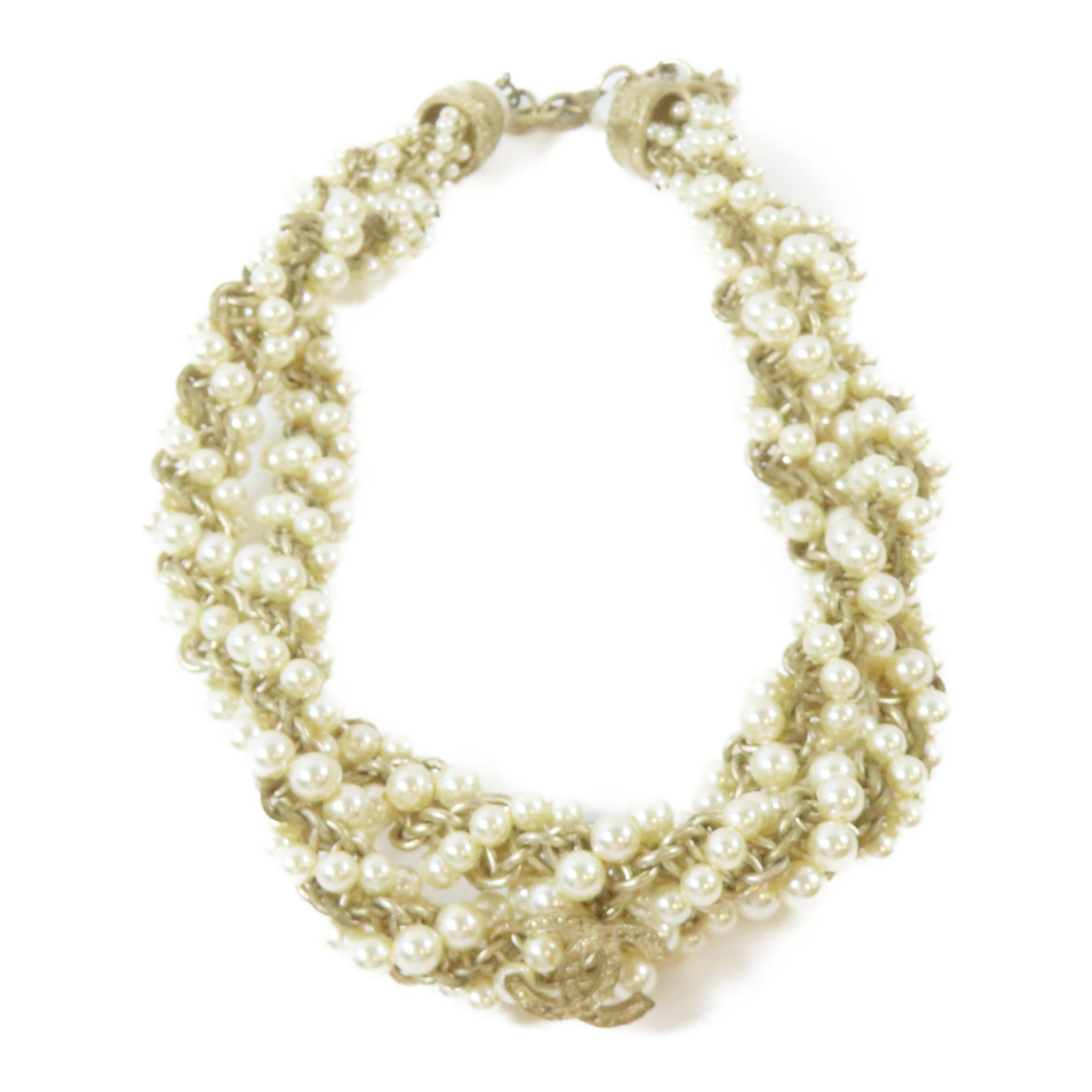 CHANEL PVC/金屬Twist Pearl Choker項鍊白色