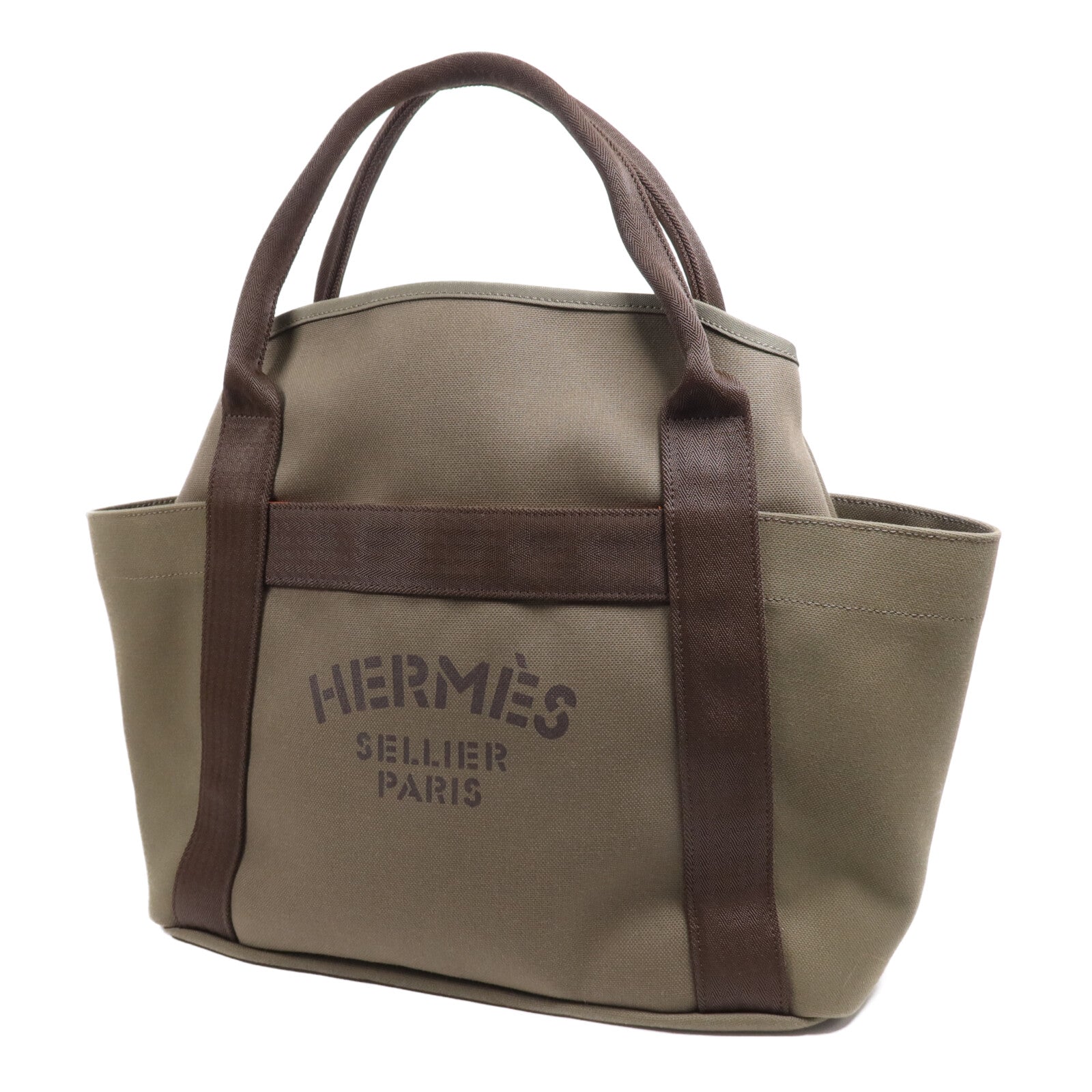 HERMES 【激減優惠】帆布Sac De Pansage Groom銀扣手挽肩背兩用袋Green