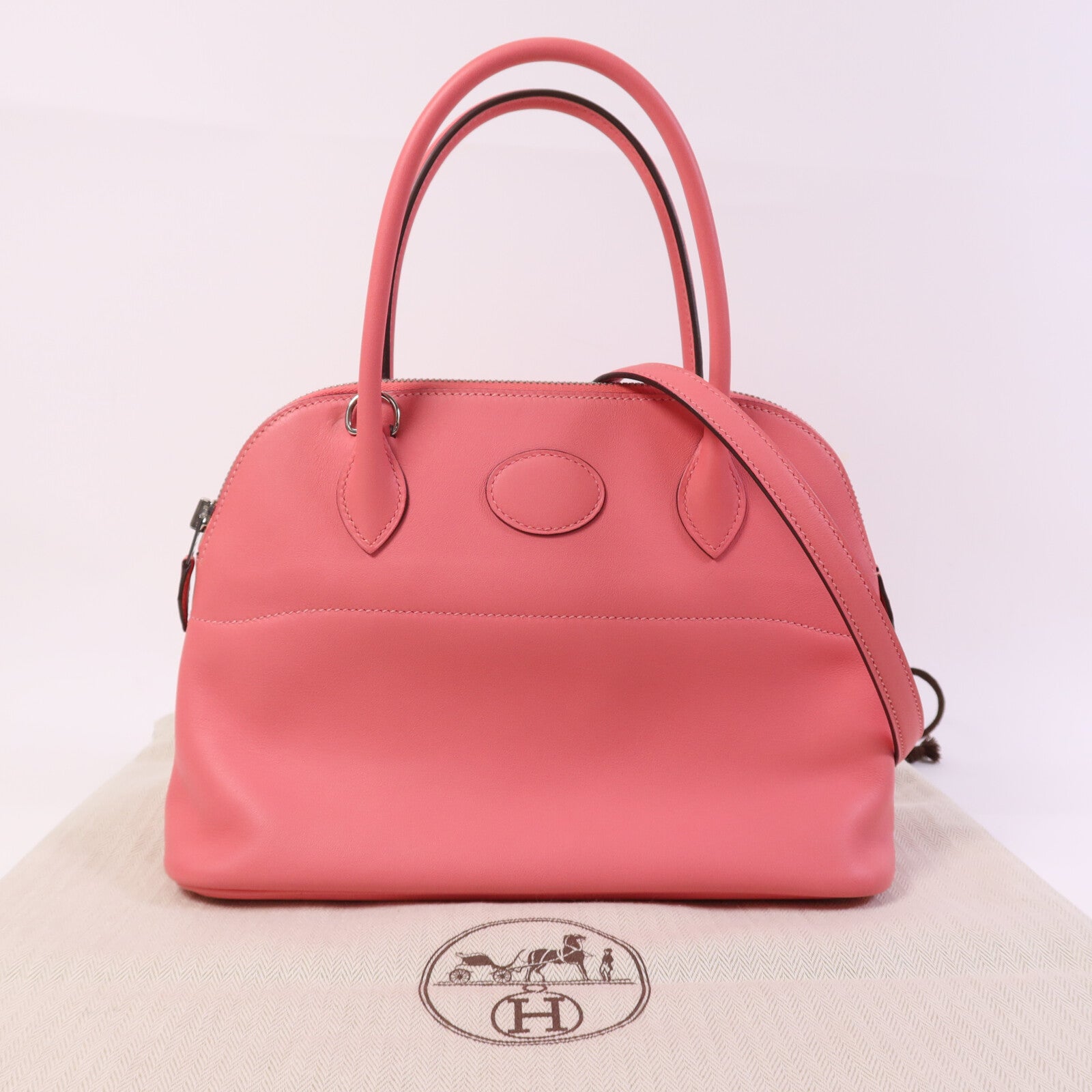 HERMES Swift皮革Bolide 27銀扣手挽肩背兩用袋Rose Azalee