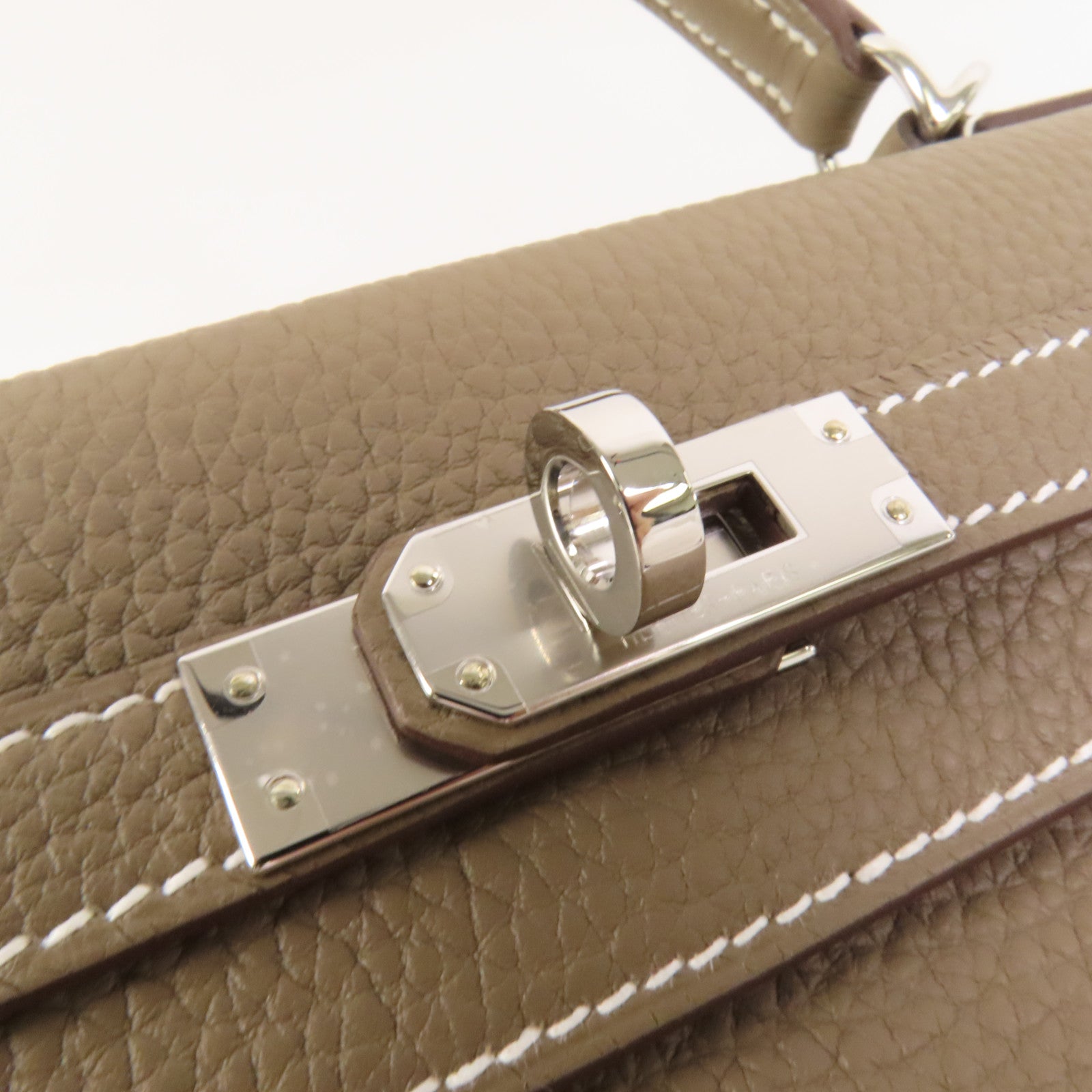 HERMES Togo皮革Kelly 25銀扣手挽肩背兩用袋Etoupe