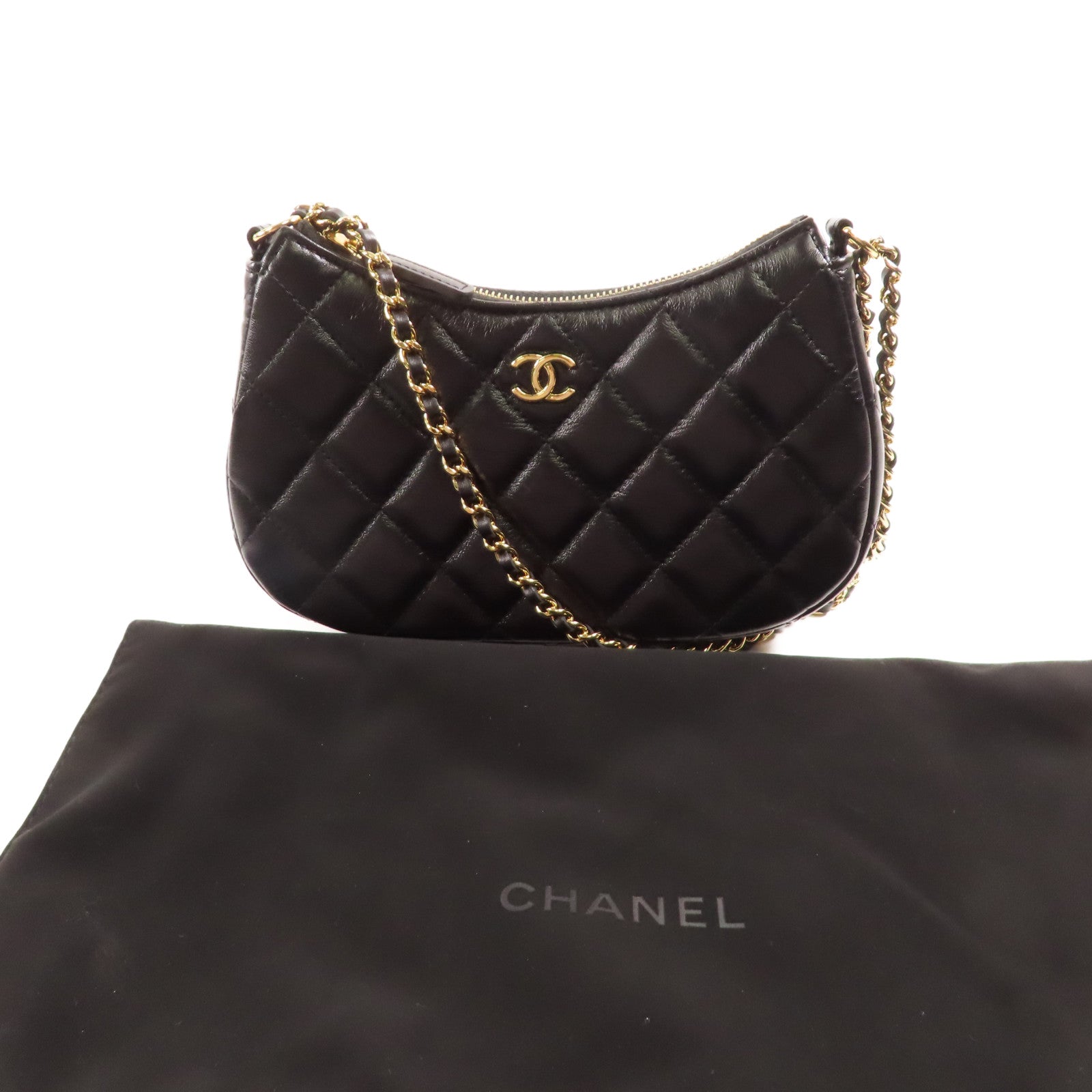 CHANEL 牛皮皮革Shoulder Bag金扣鏈帶肩背袋