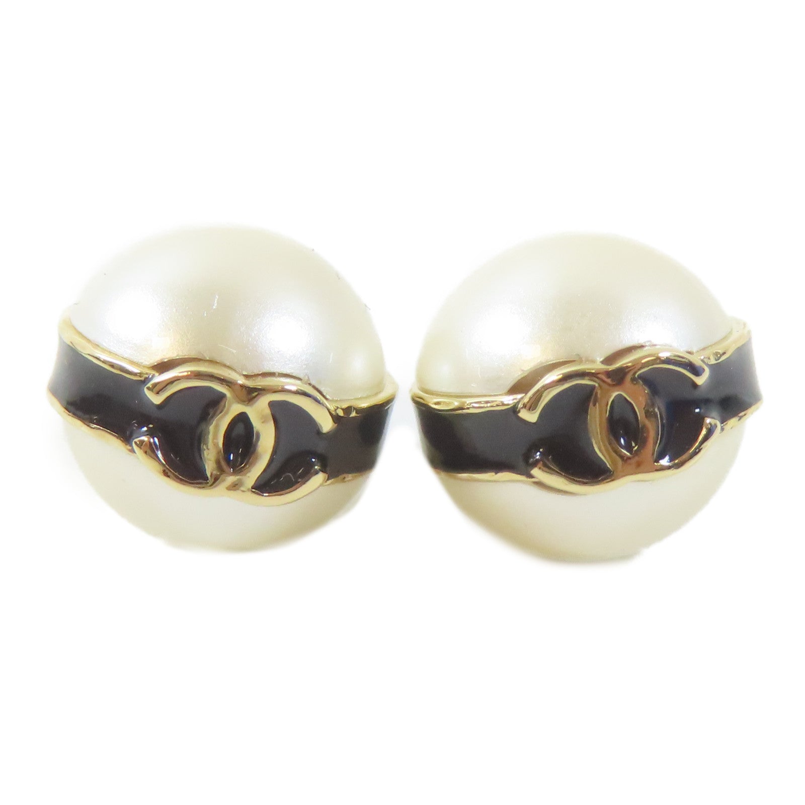 CHANEL 金屬/PVC Pierced Earring耳環黑色/白色