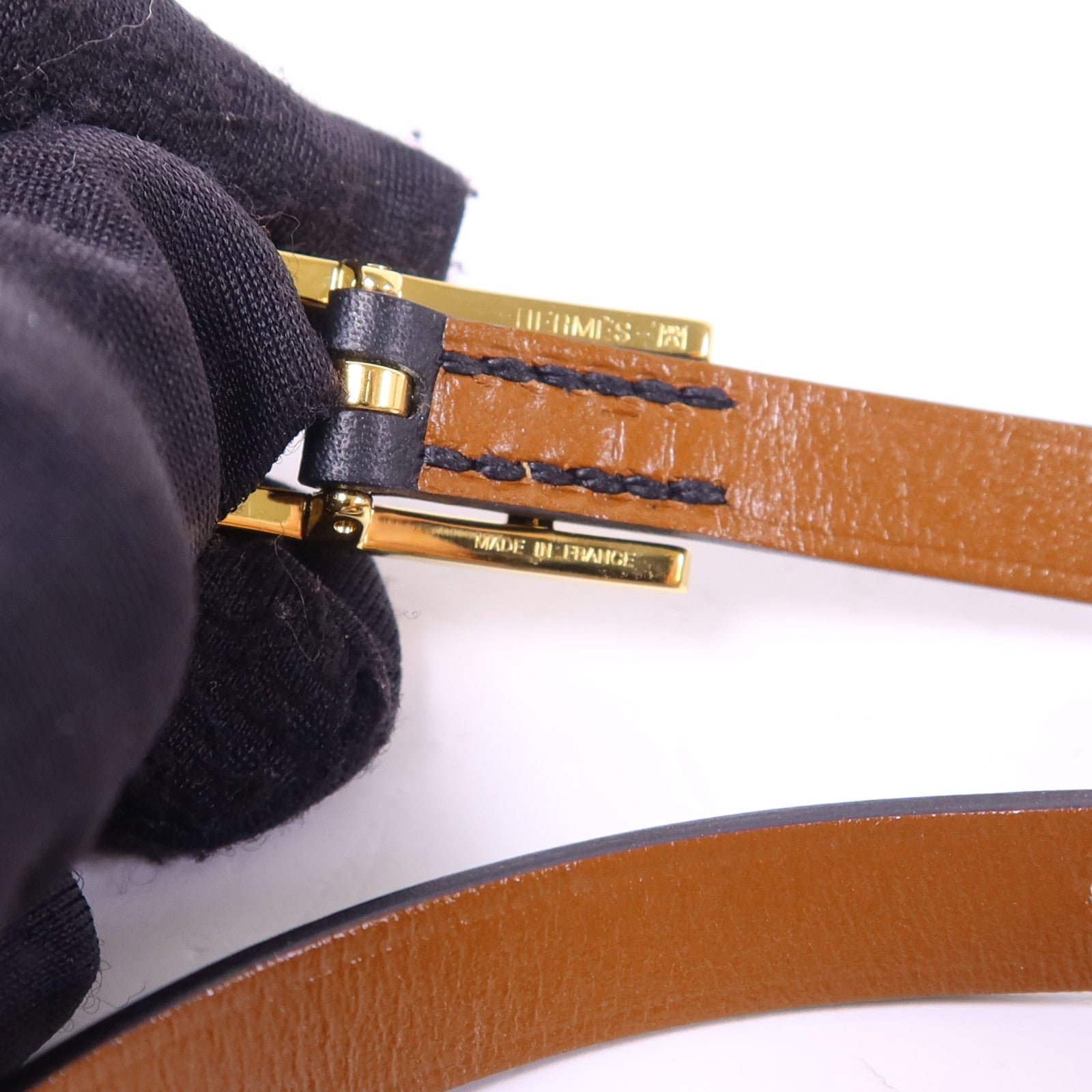 HERMES Swift皮革Behapi Double Tour金扣手鐲Noir