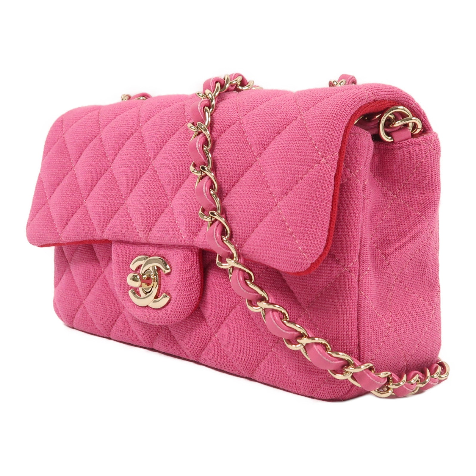 CHANEL 棉質Mini Classic 20金扣鏈帶肩背袋