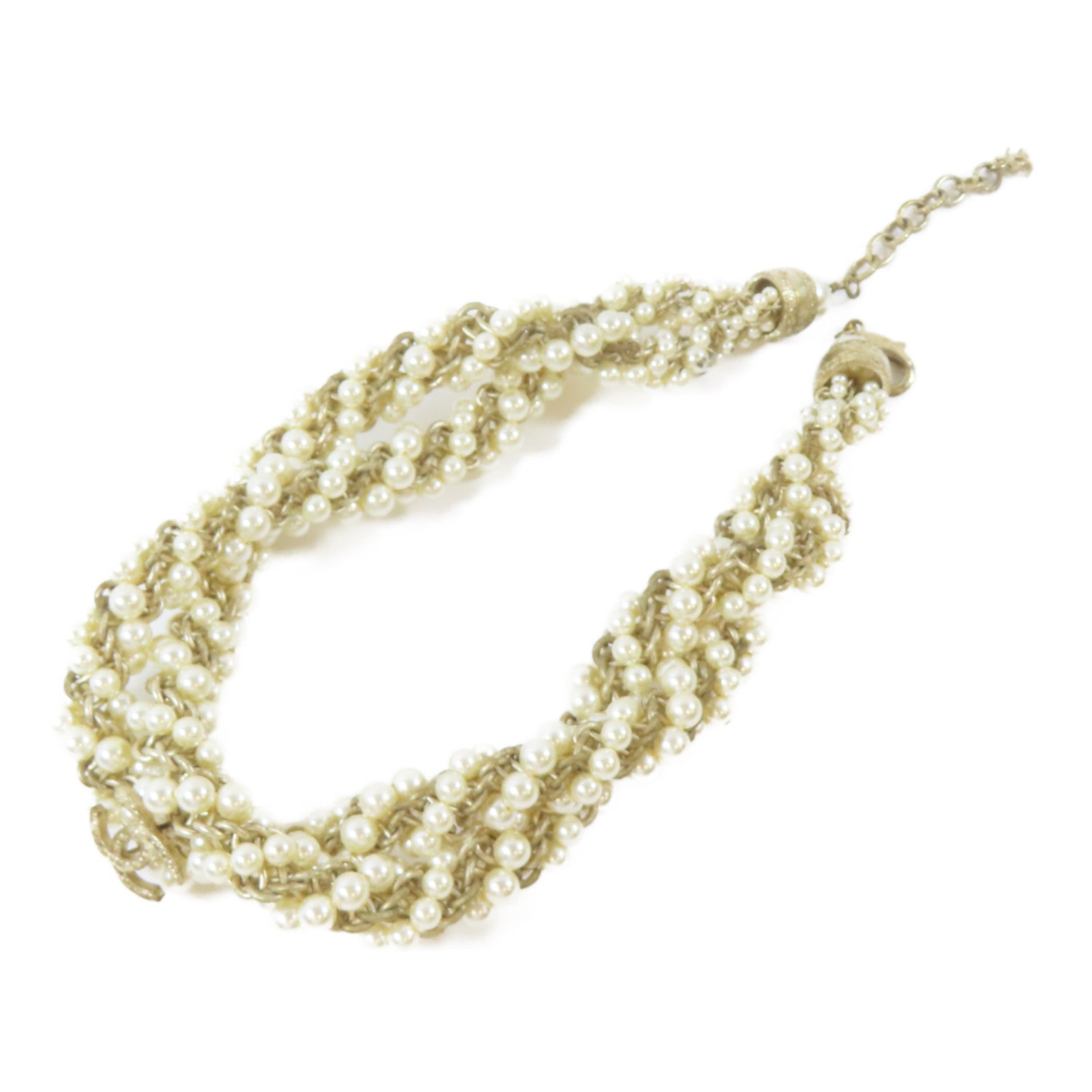 CHANEL PVC/金屬Twist Pearl Choker項鍊白色