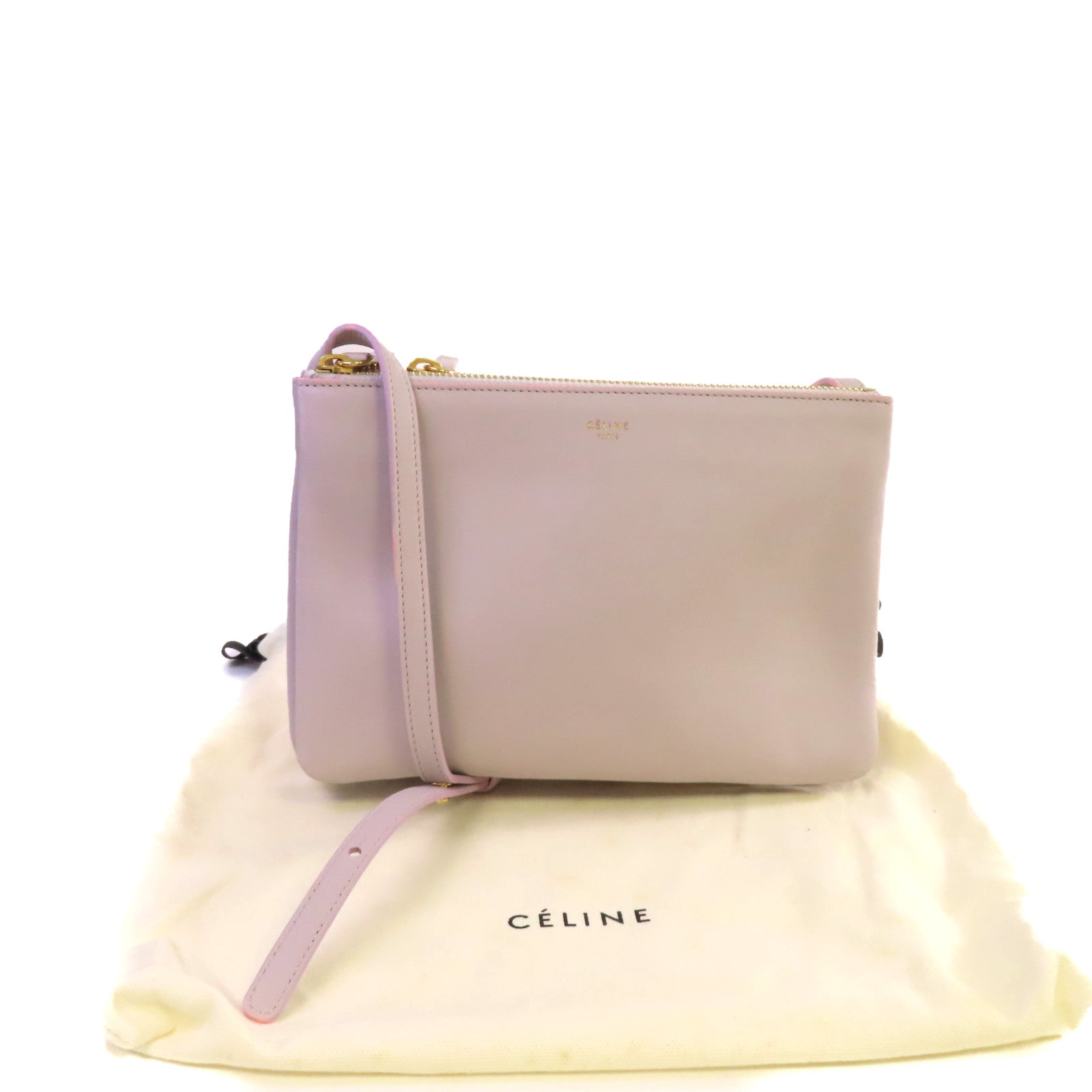 CELINE 牛皮皮革Trio Shoulder Bag金扣肩背袋淺紫色