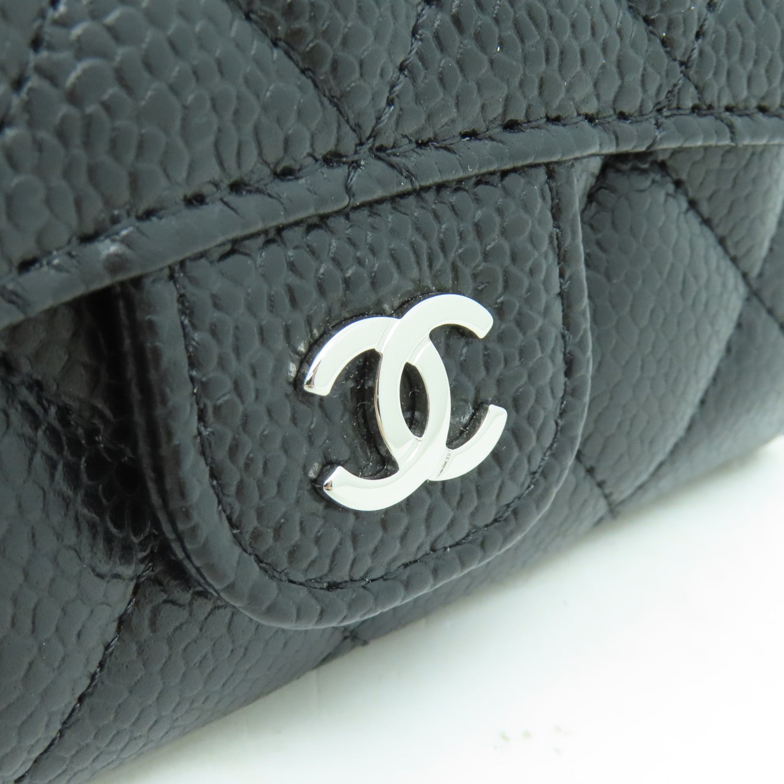 CHANEL 菱格Caviar皮革Card Case銀扣卡片套黒色
